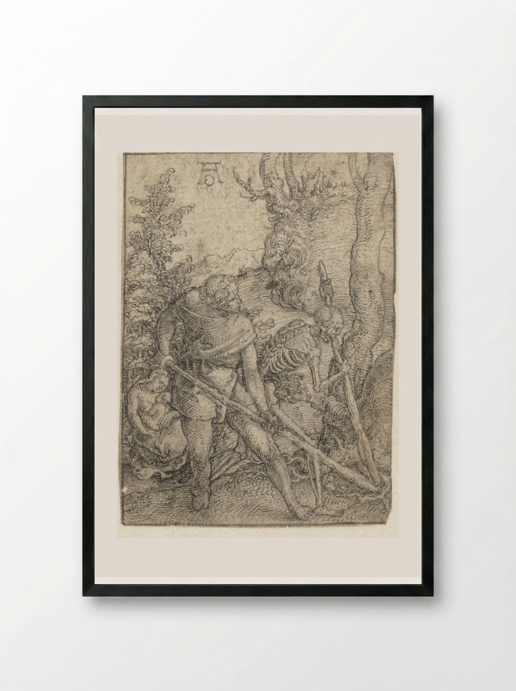 Adam and Death Ploughing the Earth - Heinrich Aldegrever - Framed Print Black