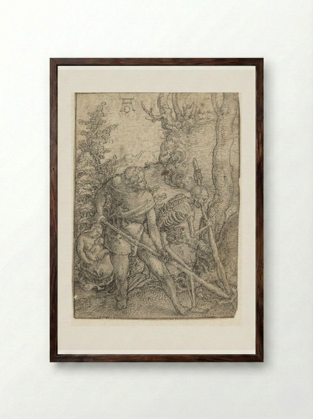 Adam and Death Ploughing the Earth - Heinrich Aldegrever - Framed Print Dark Wood