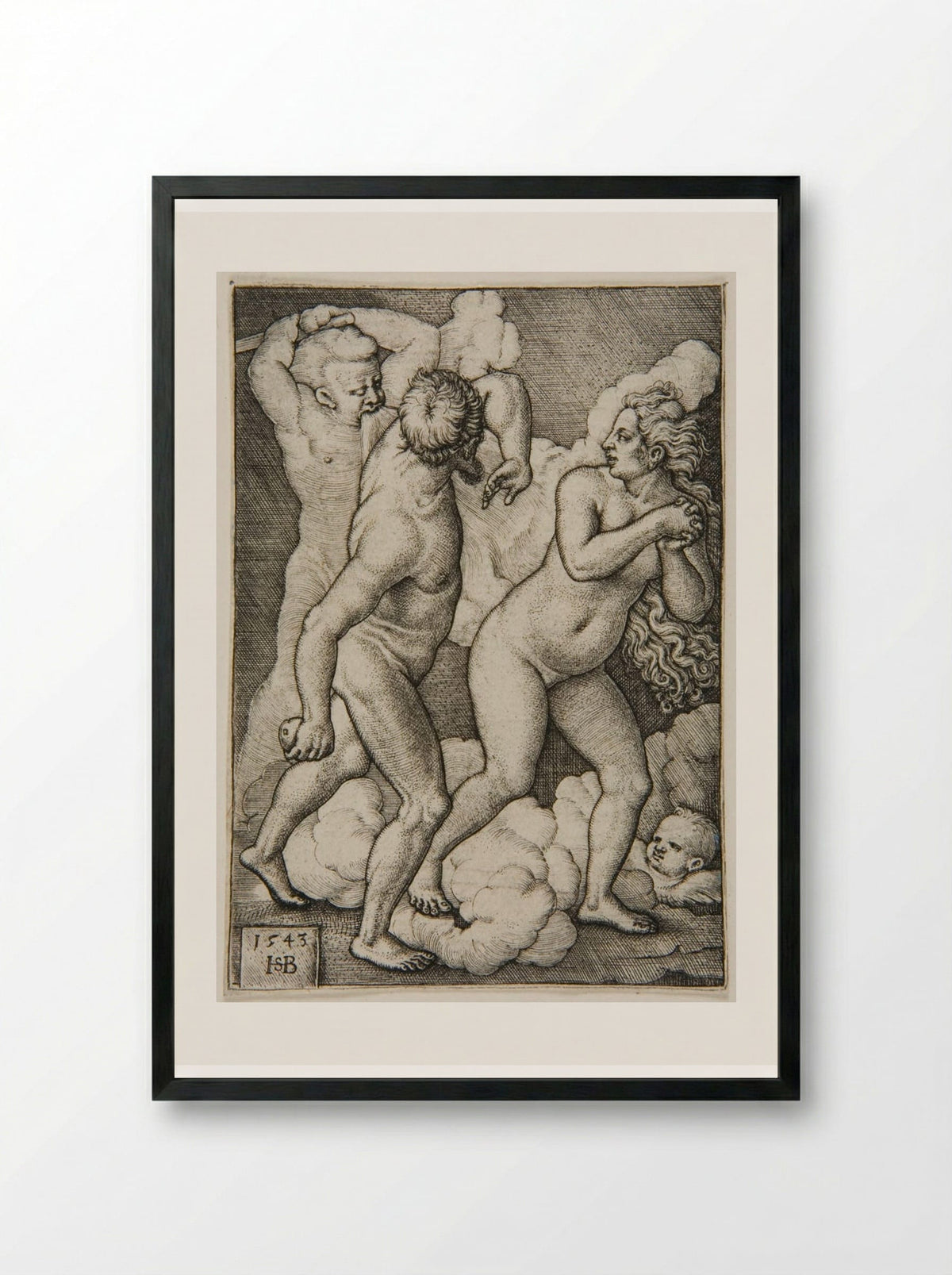 Adam and Eve Driven from Paradise - Sebald Beham - Framed Print Black