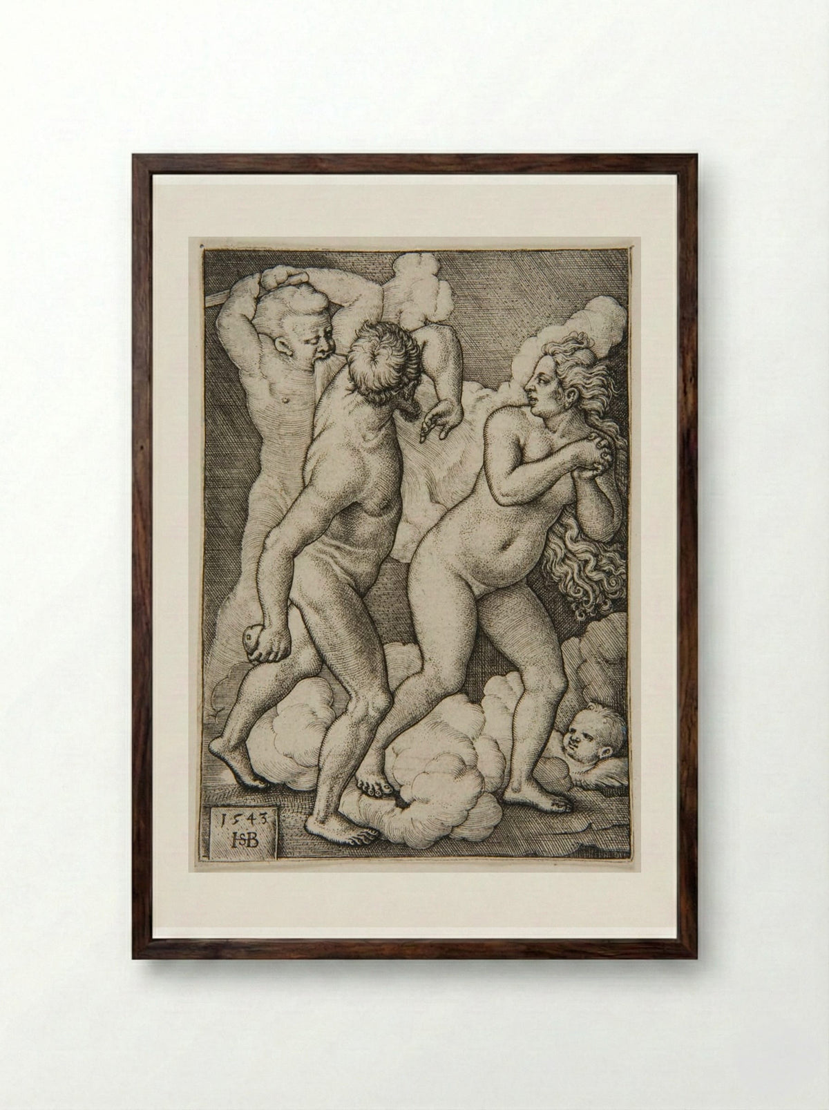 Adam and Eve Driven from Paradise - Sebald Beham - Framed Print Dark Wood