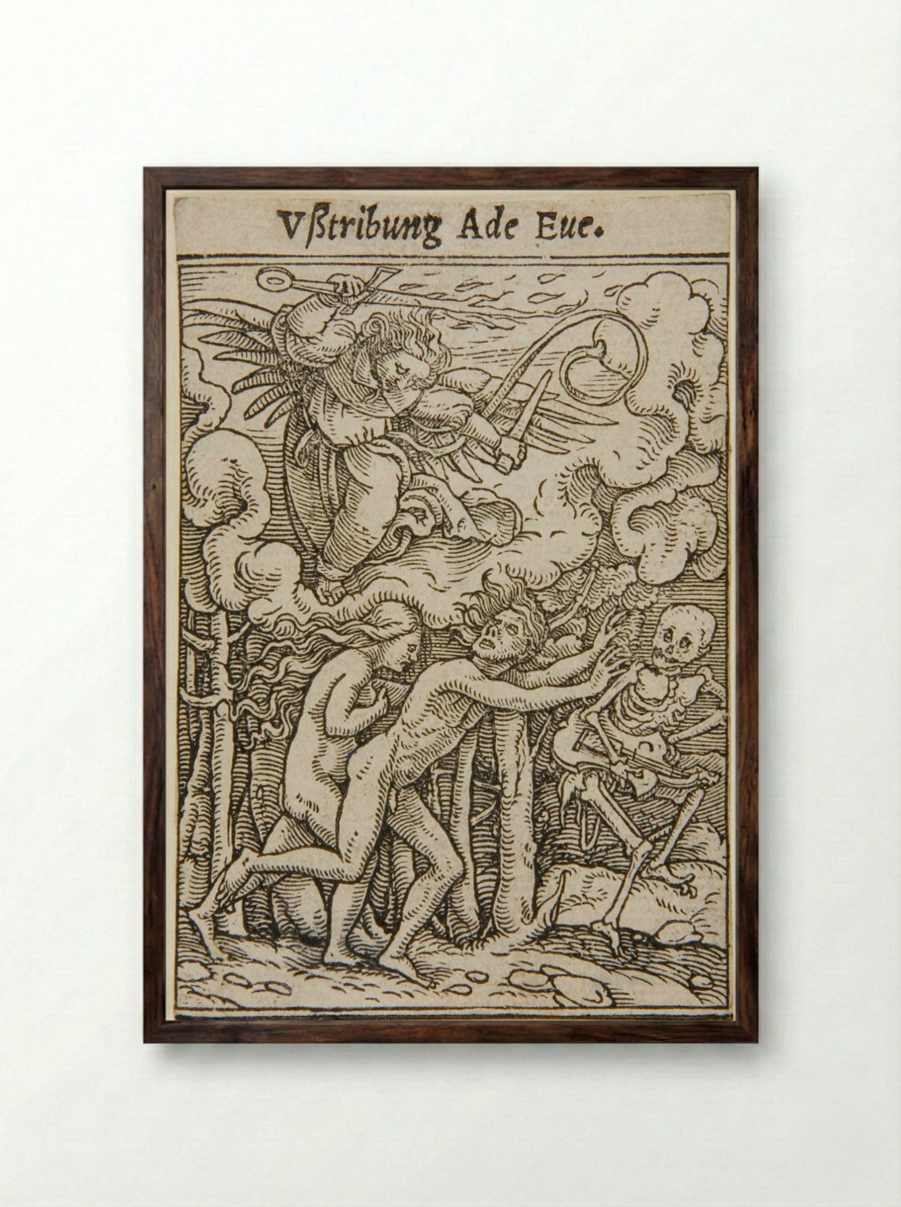 Adam and Eve Expelled from Paradise - Hans Holbein the Younger - Framed Print Dark Wood