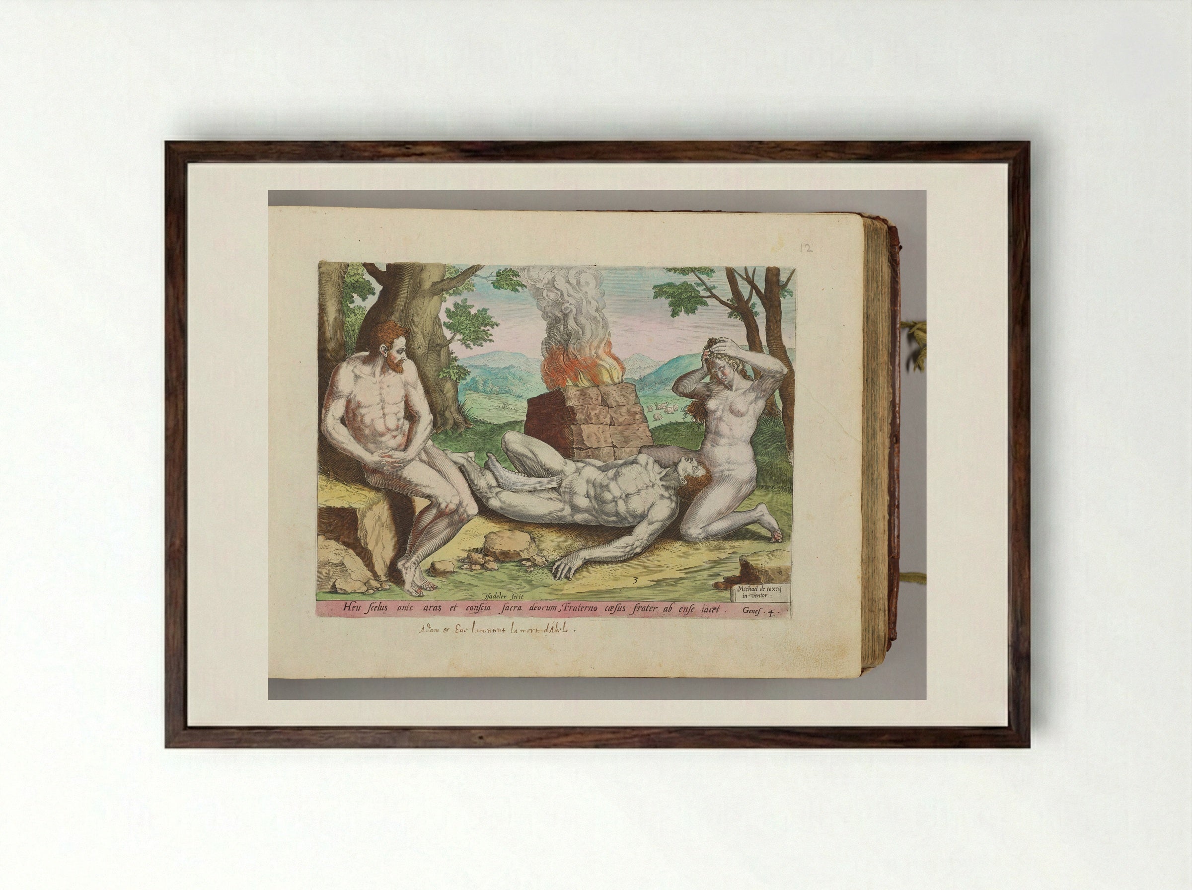 Adam and Eve Mourning Abel's Death - Johann Sadeler I - Framed Print Dark Wood