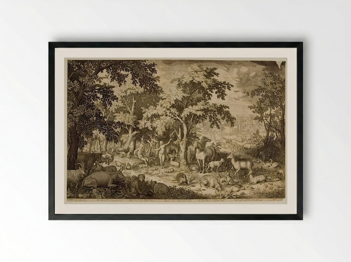 Adam and Eve in the Garden of Eden - Boetius Adamsz. Bolswert - Framed Print Black