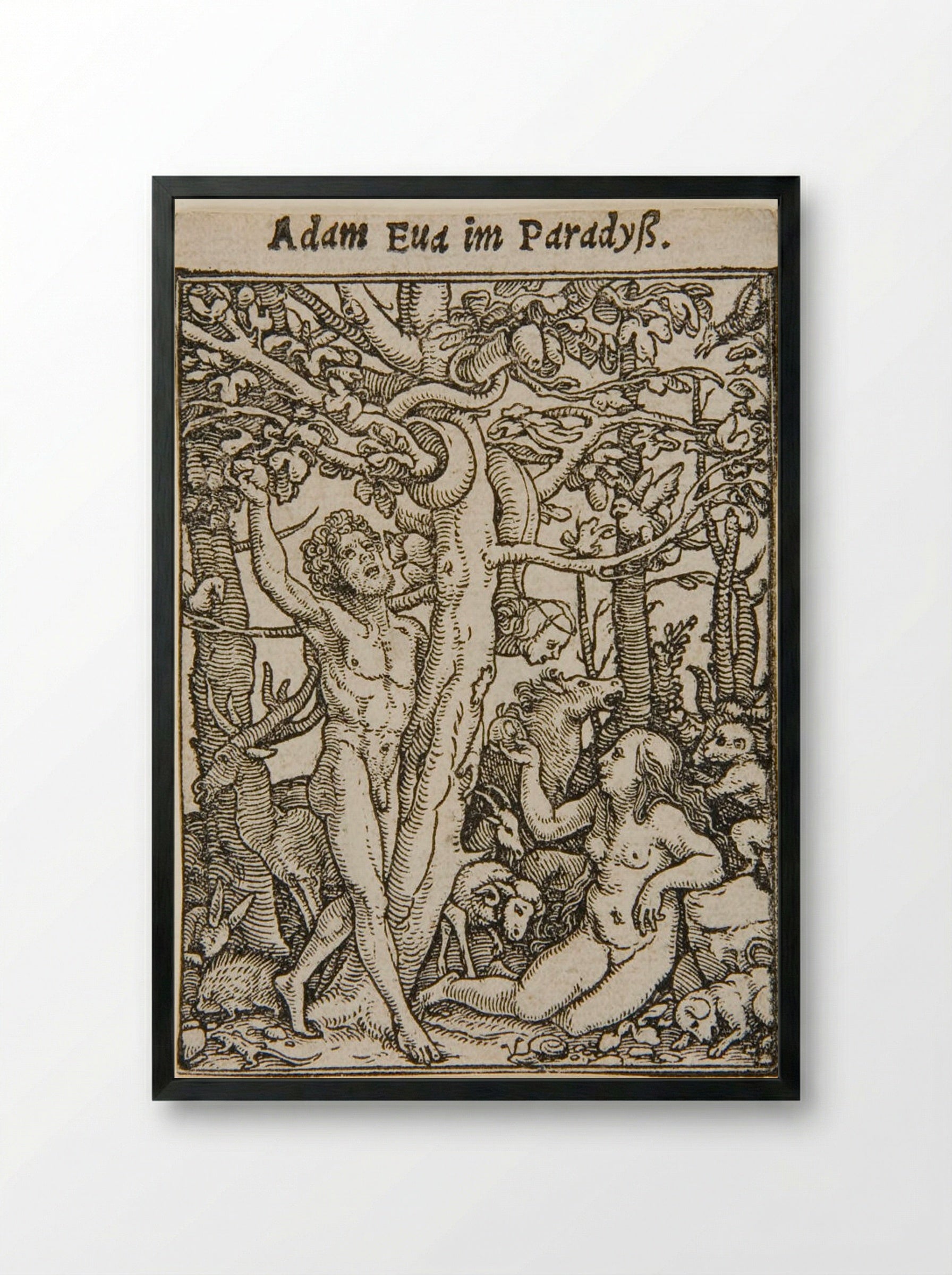 Adam and Eve in the Garden of Eden - Hans Holbein the Younger - Framed Print Black