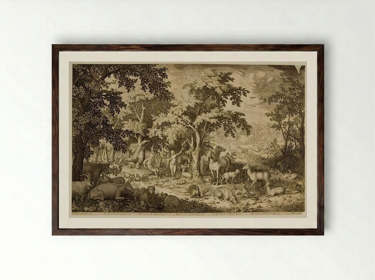 Adam and Eve in the Garden of Eden - Boetius Adamsz. Bolswert - Framed Print Dark Wood