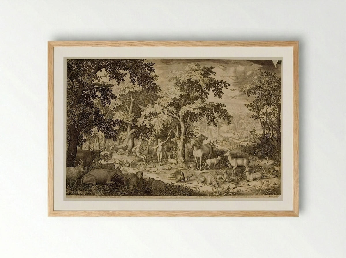Adam and Eve in the Garden of Eden - Boetius Adamsz. Bolswert - Framed Print Wood