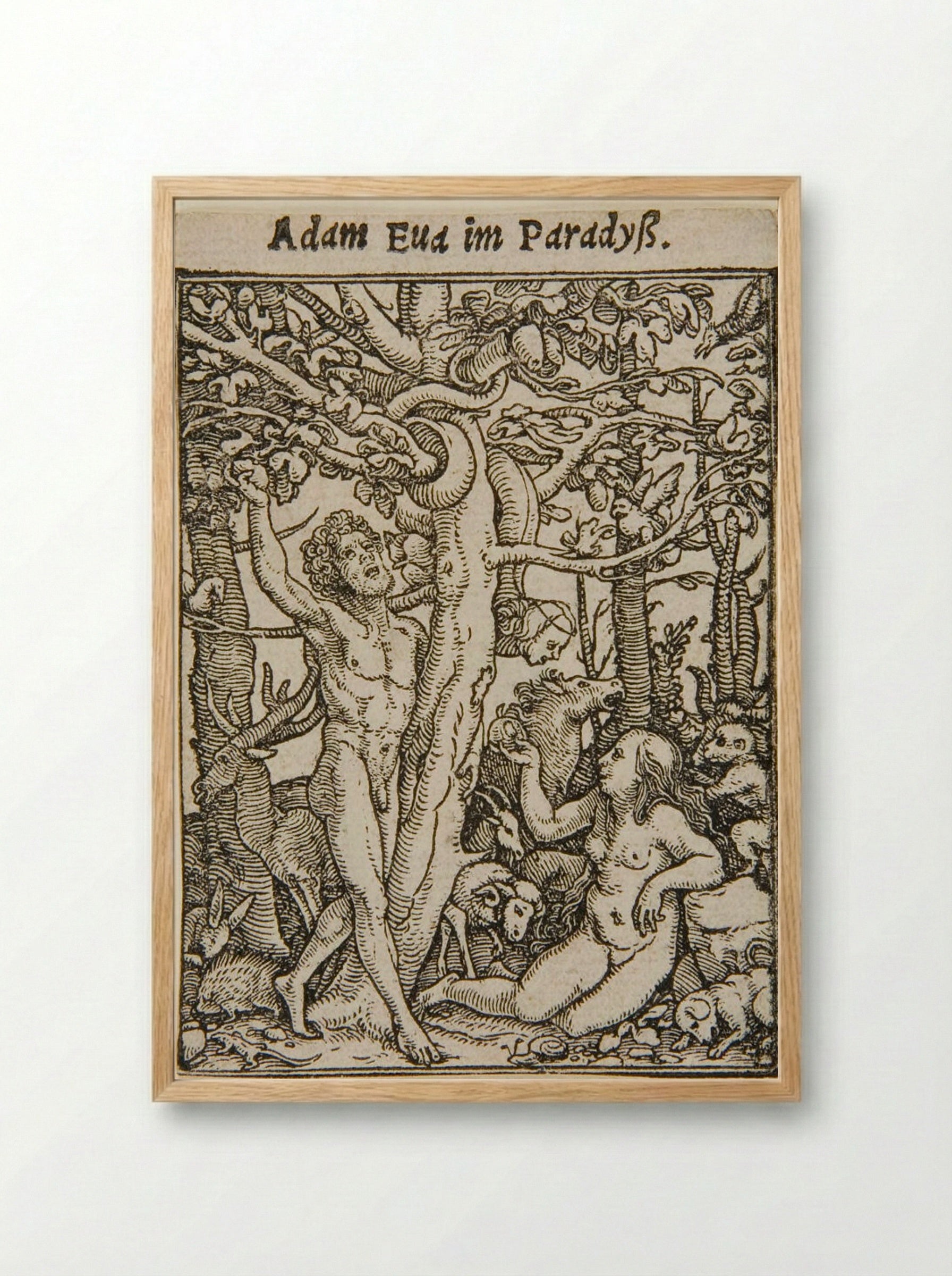 Adam and Eve in the Garden of Eden - Hans Holbein the Younger - Framed Print Wood