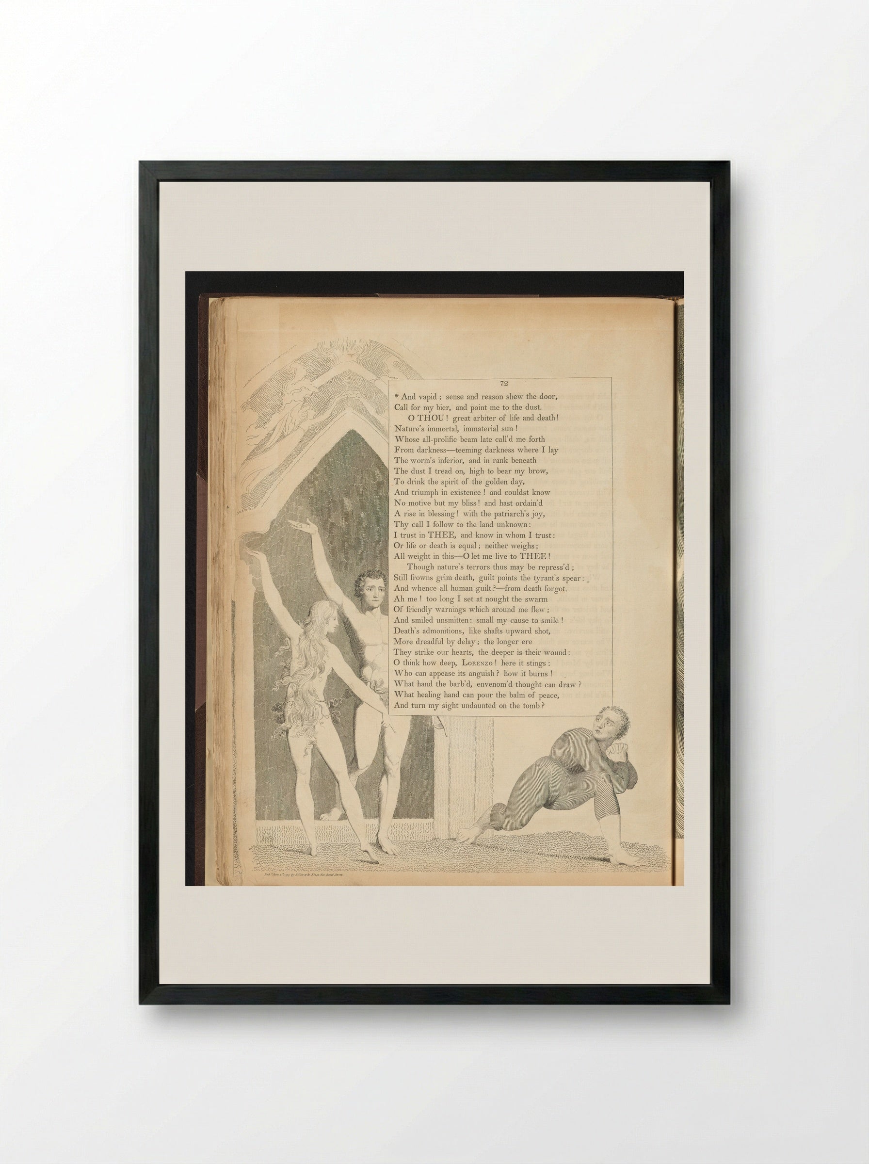 Adam and Eve with a Crouching Figure - William Blake - Framed Print Black