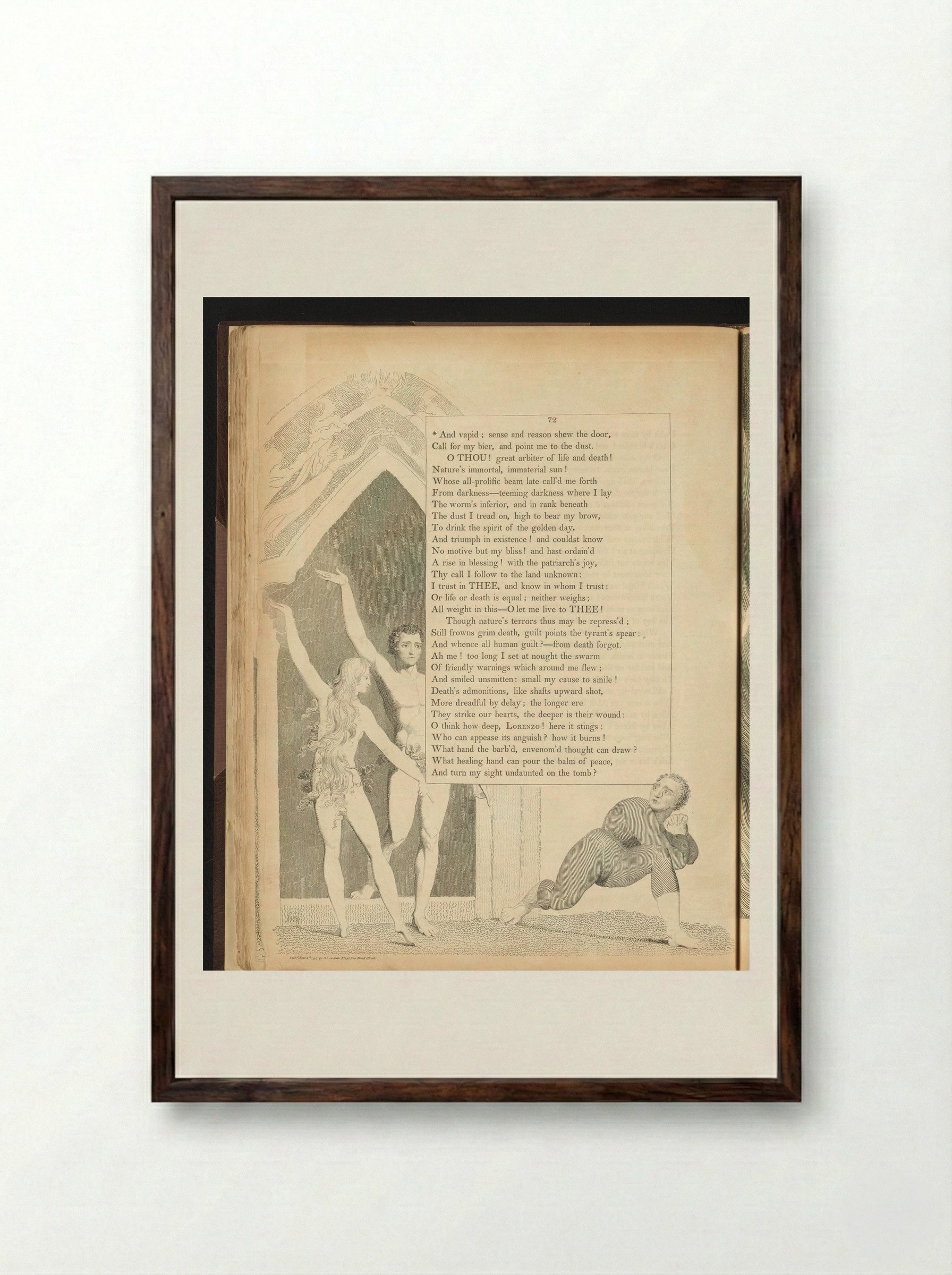 Adam and Eve with a Crouching Figure - William Blake - Framed Print Dark Wood