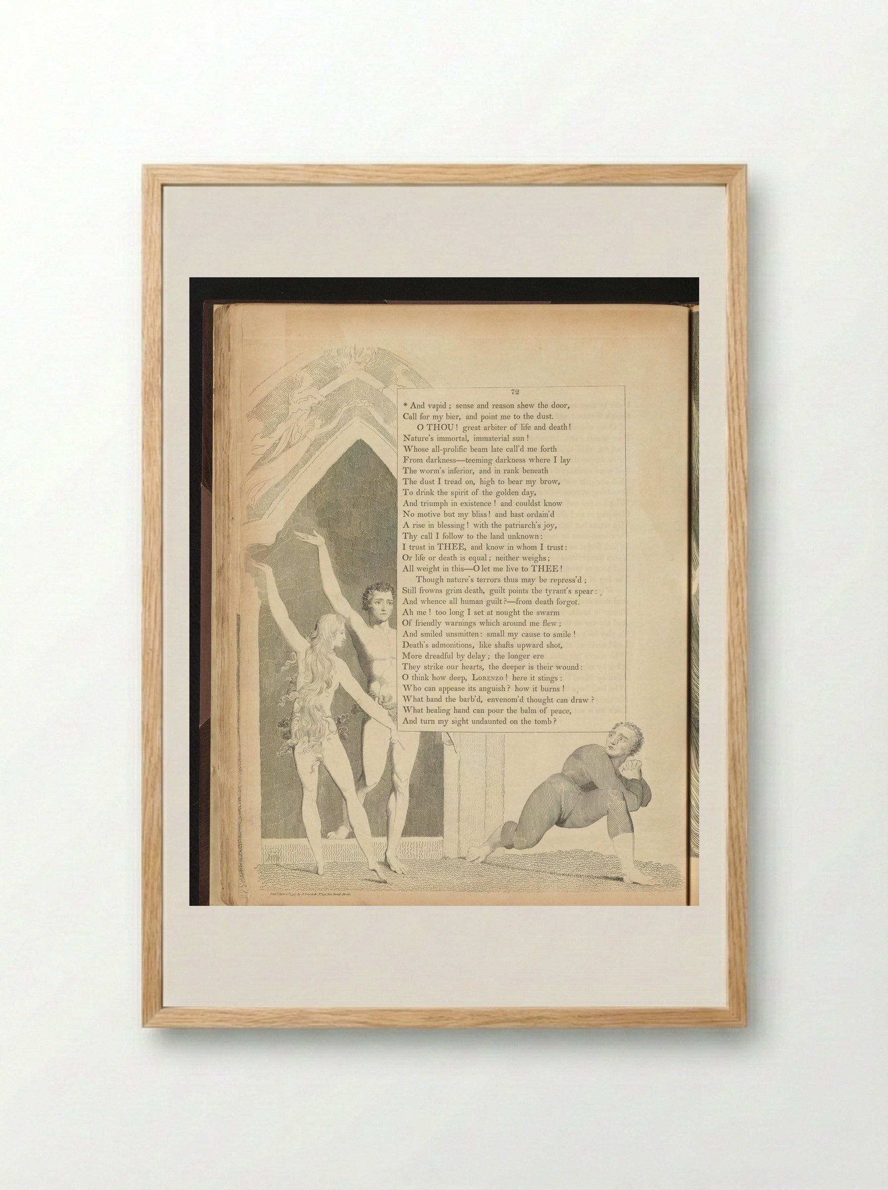 Adam and Eve with a Crouching Figure - William Blake - Framed Print Wood
