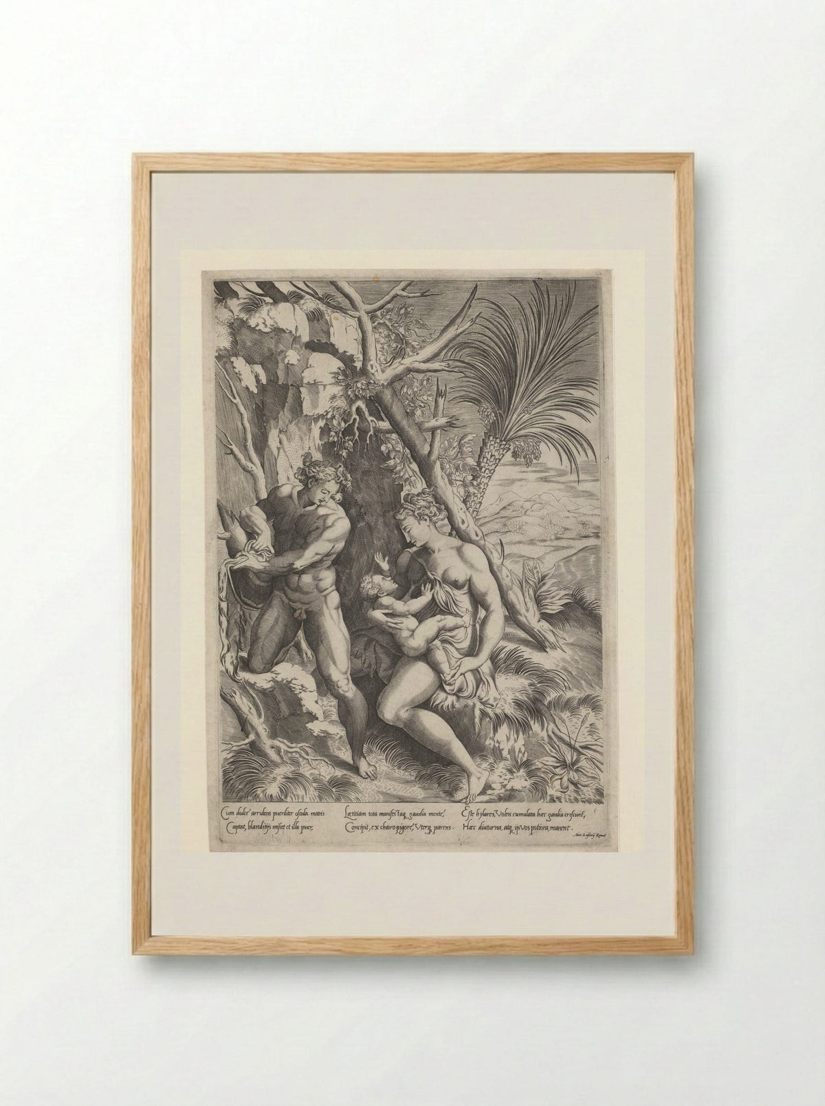 Adam and Eve with their Child - Girolamo Fagiuoli - Framed Print Wood