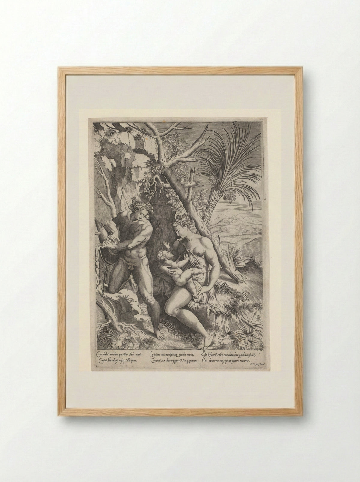 Adam and Eve with their Child - Girolamo Fagiuoli - Framed Print Wood