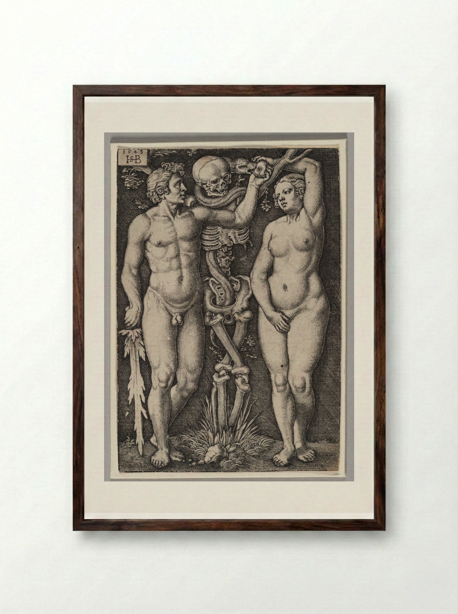 Adam and Eve - Sebald Beham - Framed Print Dark Wood