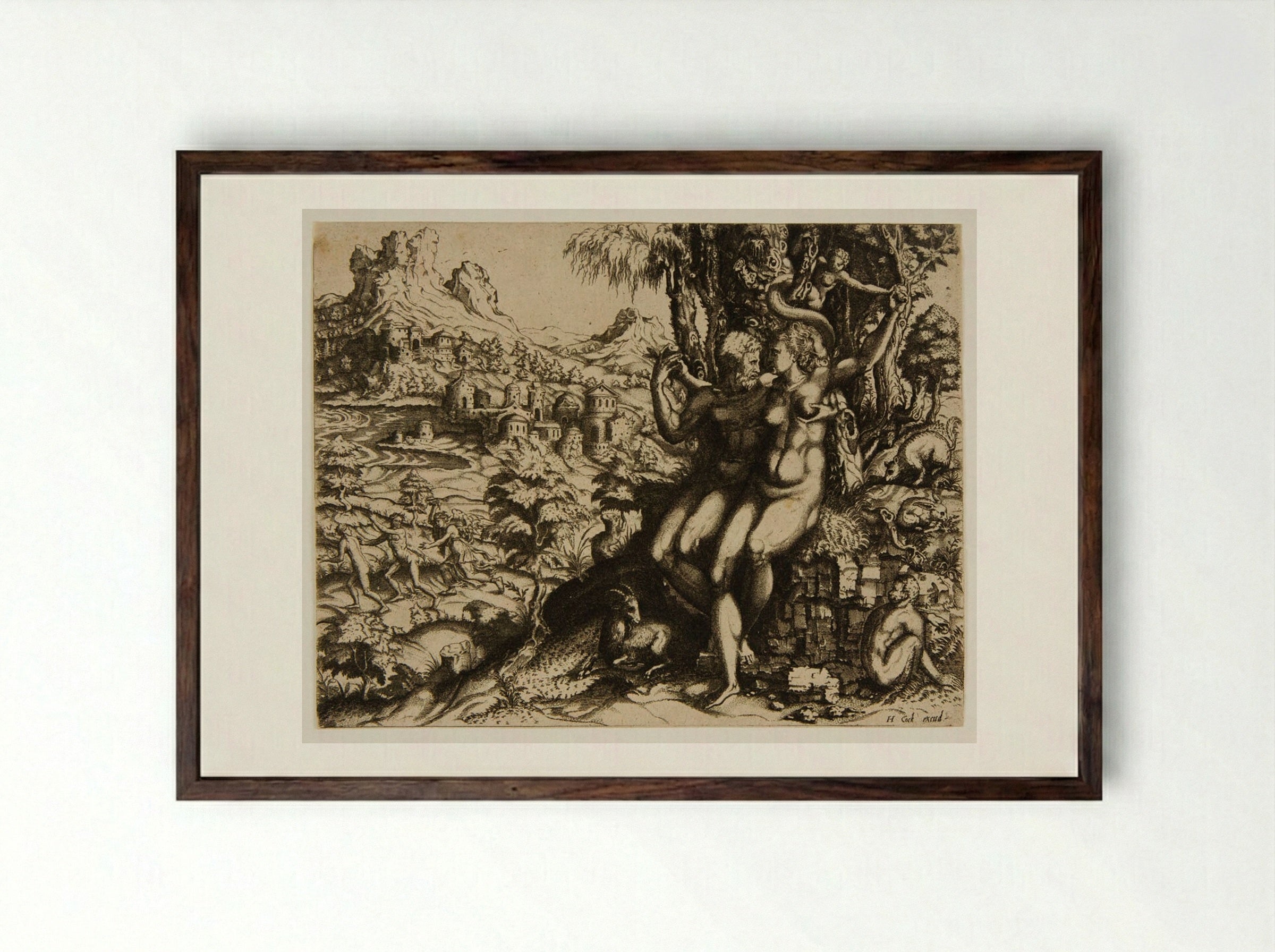 Adam and Eve - Giulio Bonasone - Framed Print Dark Wood