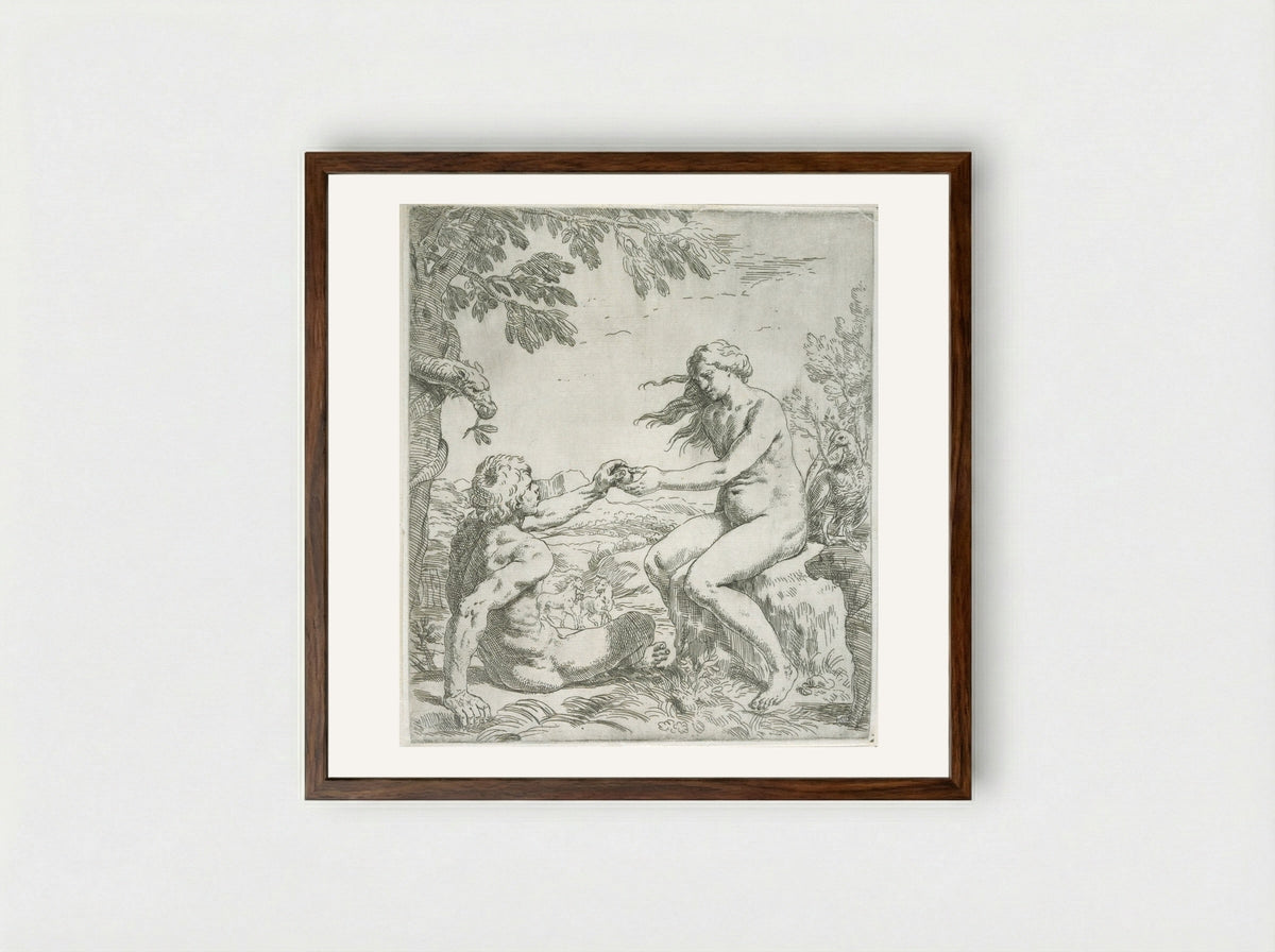 Adam and Eve - Simone Cantarini - Framed Print Dark Wood