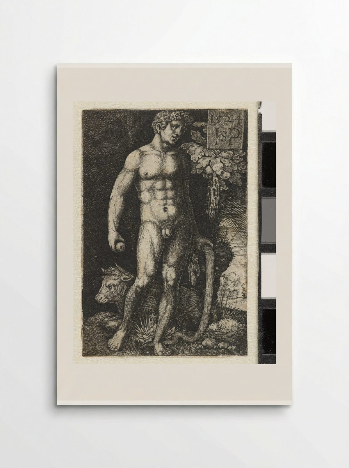Adam with the Serpent and a Recumbent Bull - Hans Sebald Beham - Poster