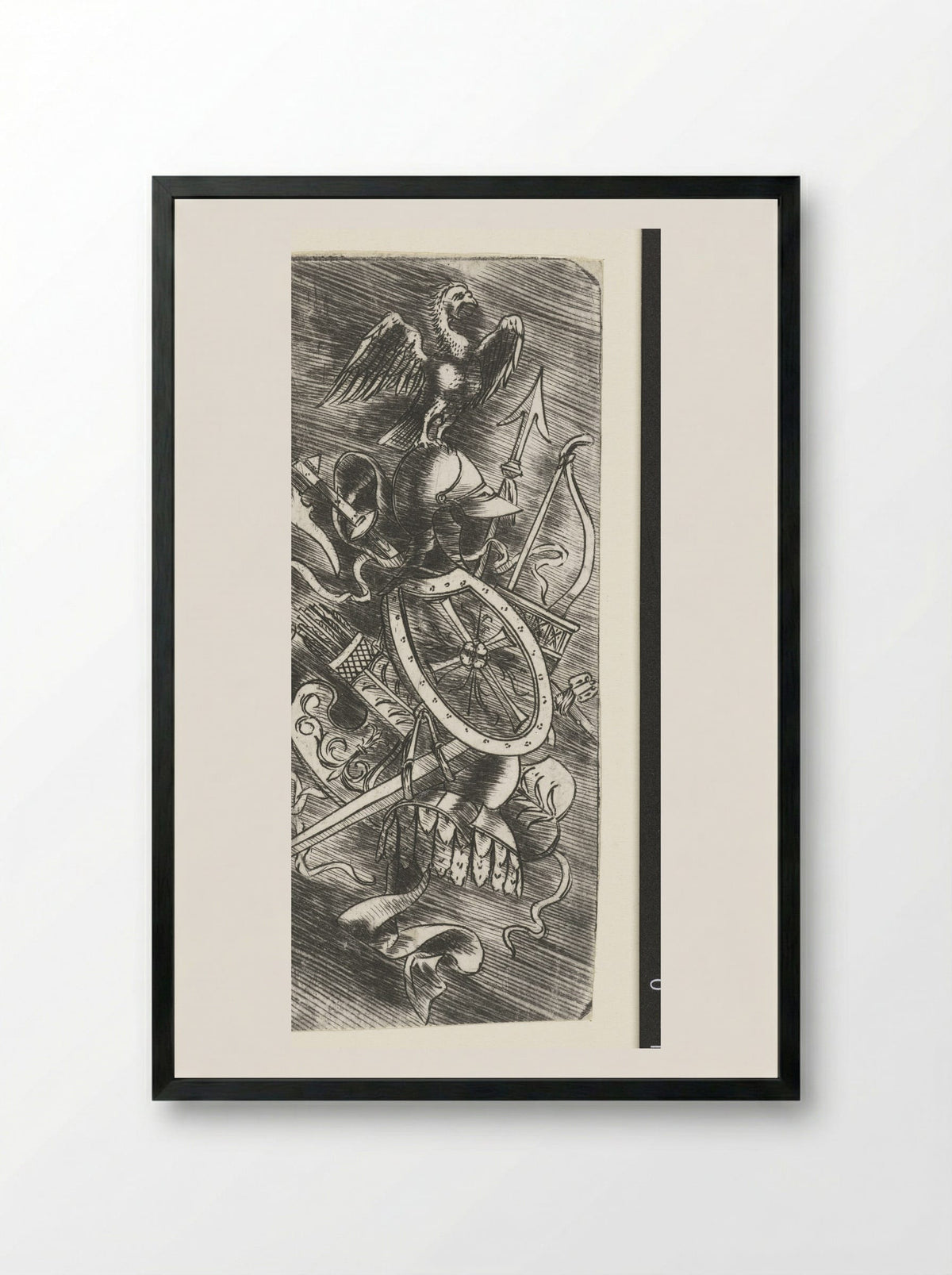 Adelaar bovenop wapentrofeeën waaronder verschillende wapens - Meester van 1515 - Framed Print Black