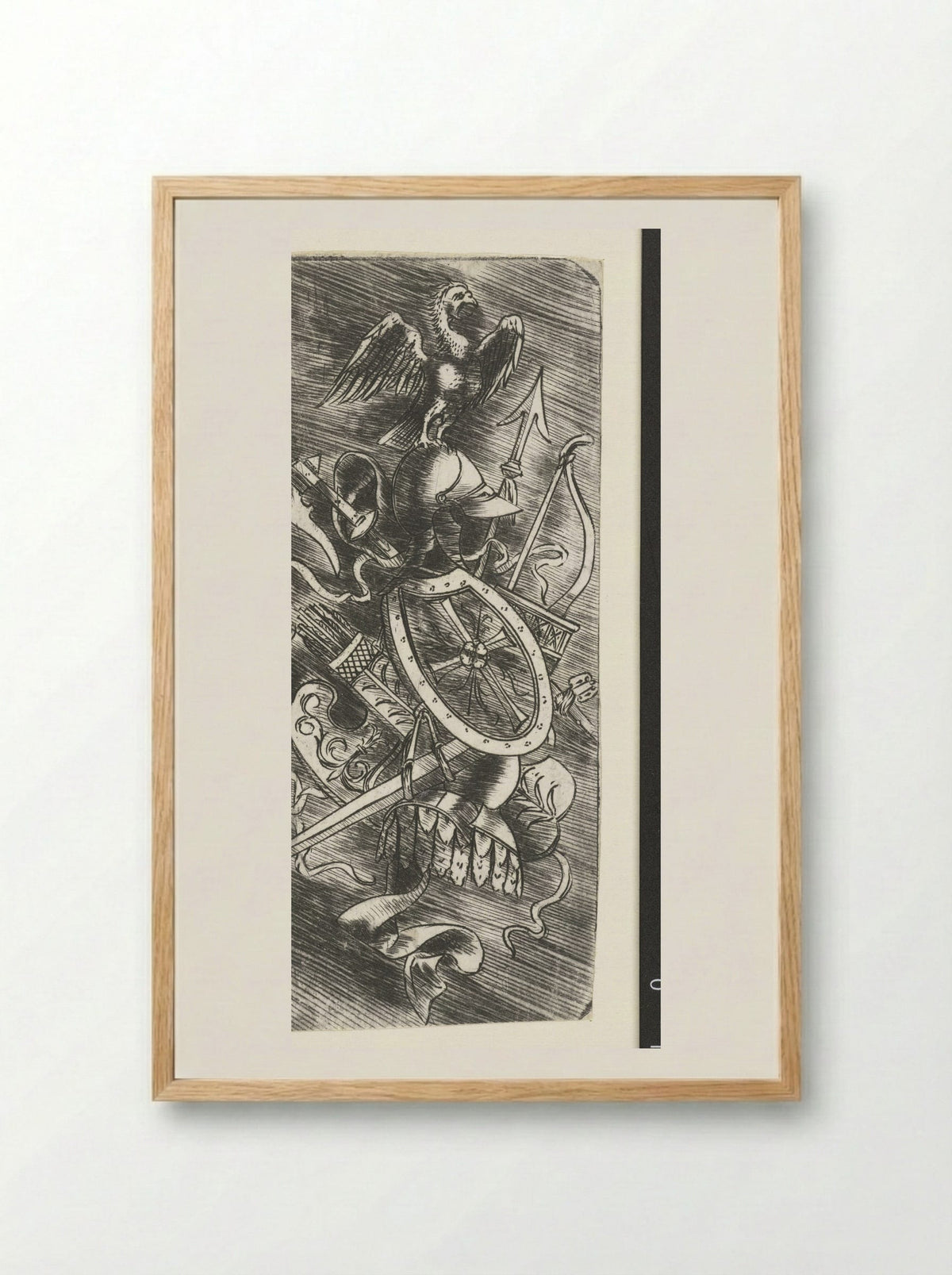 Adelaar bovenop wapentrofeeën waaronder verschillende wapens - Meester van 1515 - Framed Print Wood