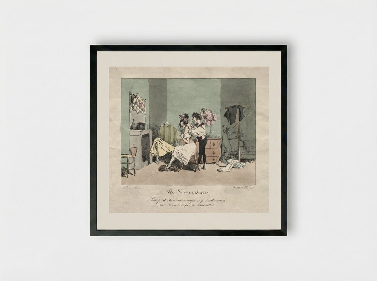 Administrative Customs: The Supernumerary - Henry Bonaventure Monnier - Framed Print Black