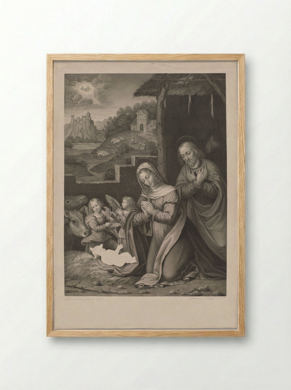 Adoration of the Infant Christ by Mary and Joseph - Caterina Piotti-Pirola - Framed Print Wood