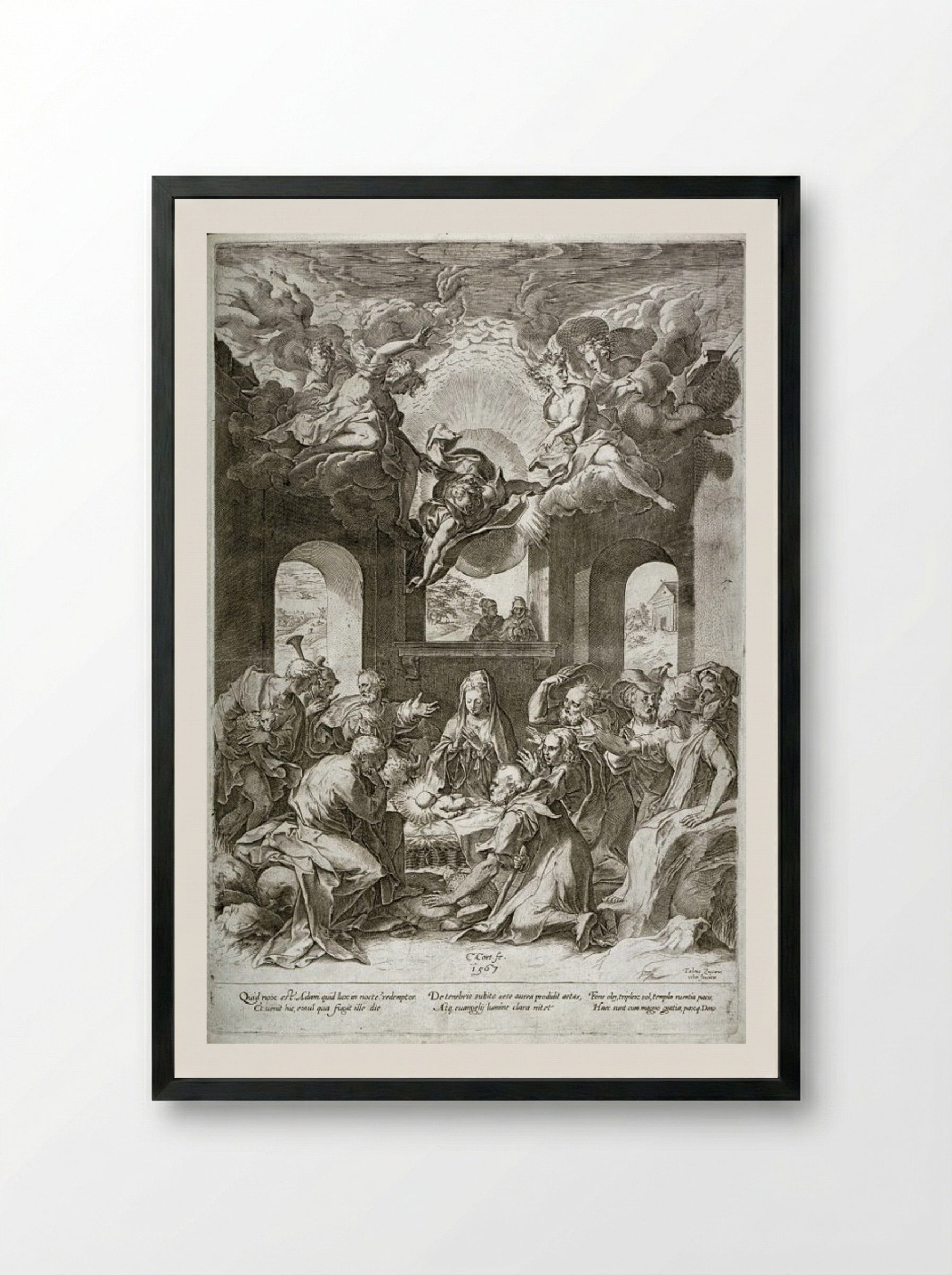 Adoration of the Kings - Cornelis Cort - Framed Print Black