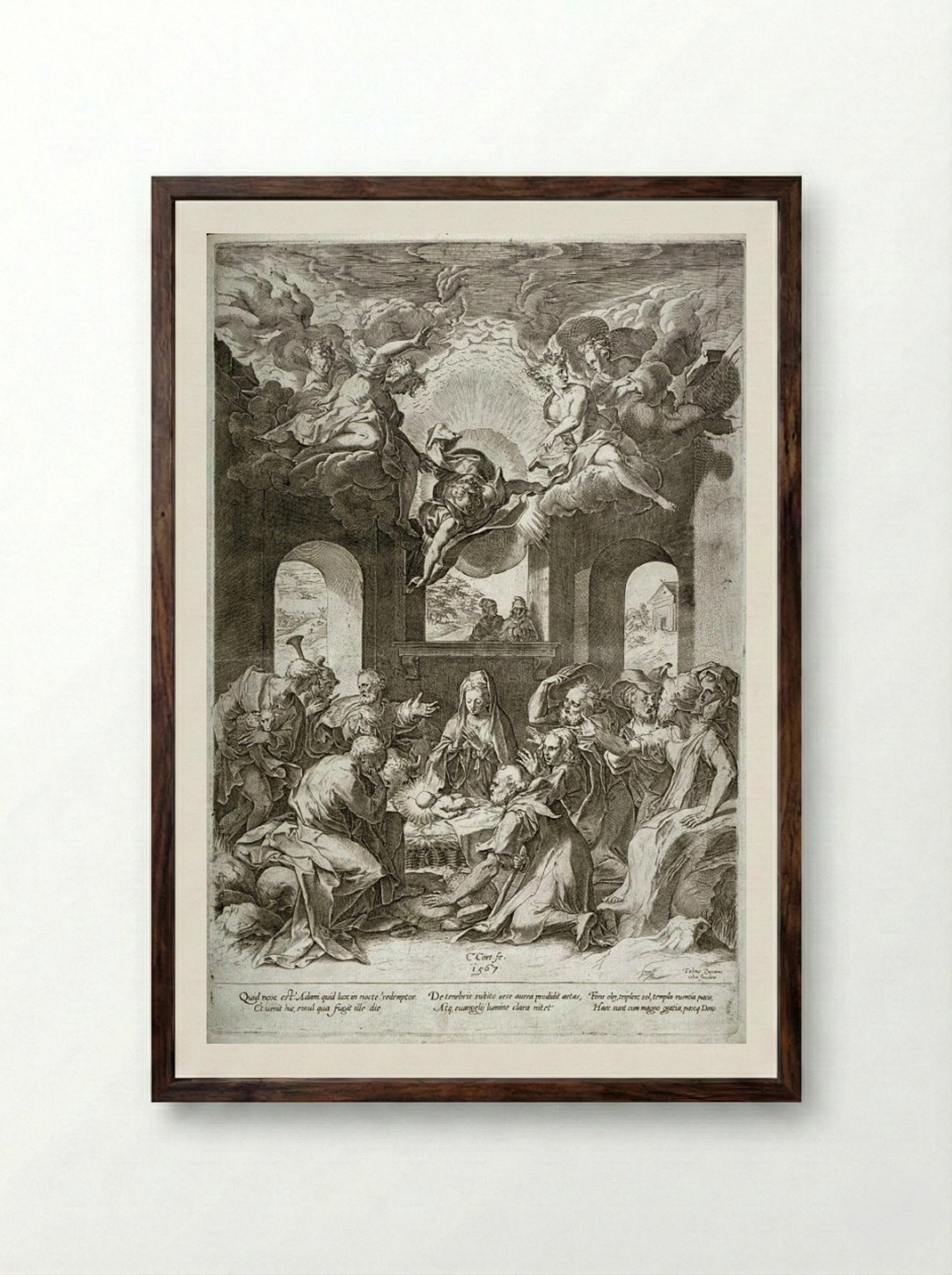 Adoration of the Kings - Cornelis Cort - Framed Print Dark Wood