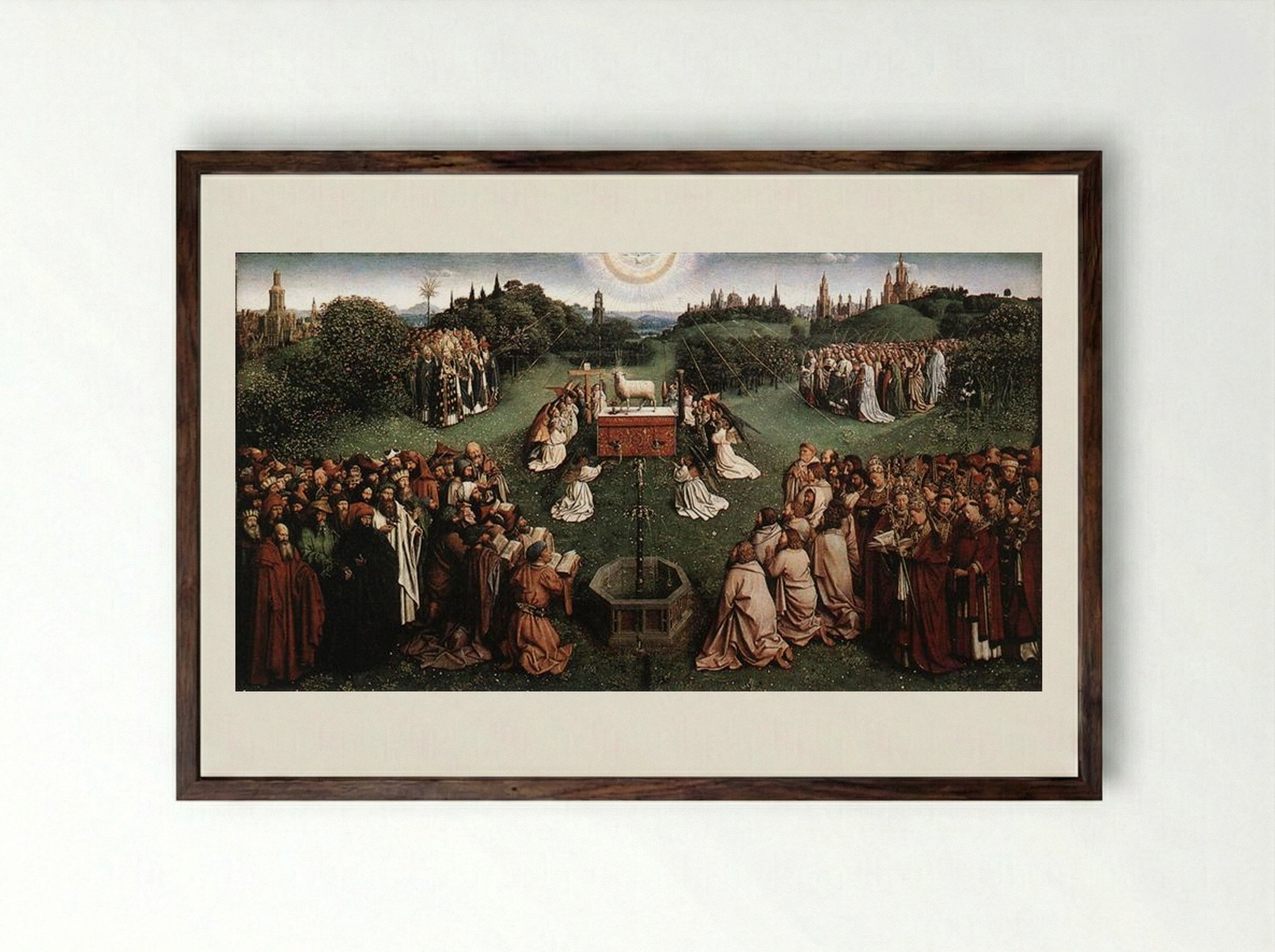 Adoration of the Lamb - Jan van Eyck - Framed Print Dark Wood