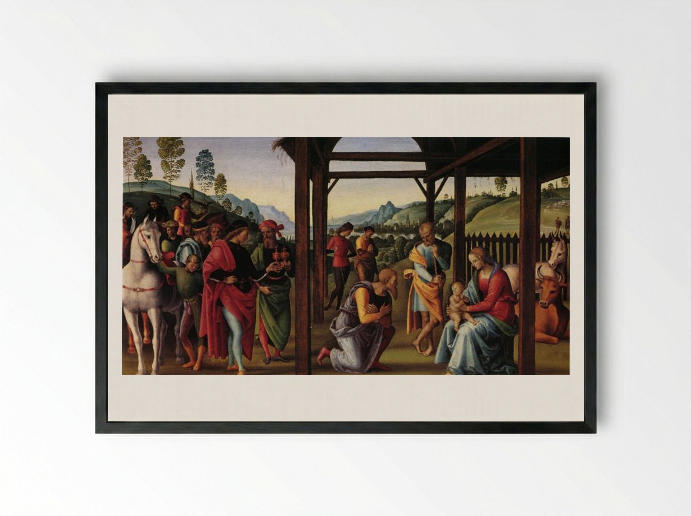 Adoration of the Magi (Predella Panel) - Pietro Perugino - Framed Print Black