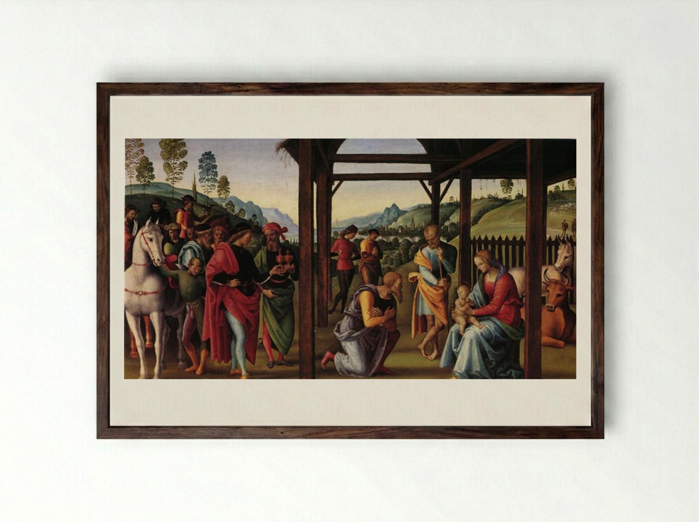 Adoration of the Magi (Predella Panel) - Pietro Perugino - Framed Print Dark Wood