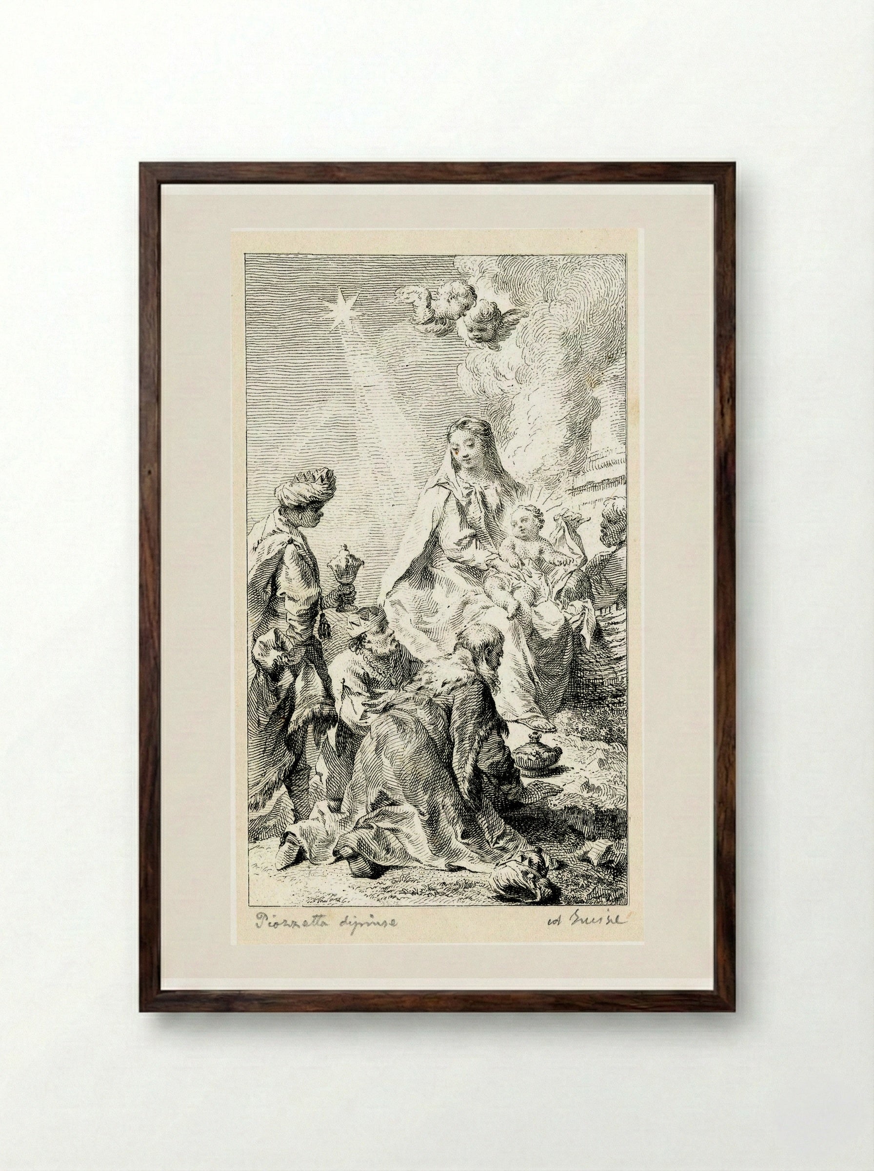 Adoration of the Magi - Francesco Bartolozzi - Framed Print Dark Wood
