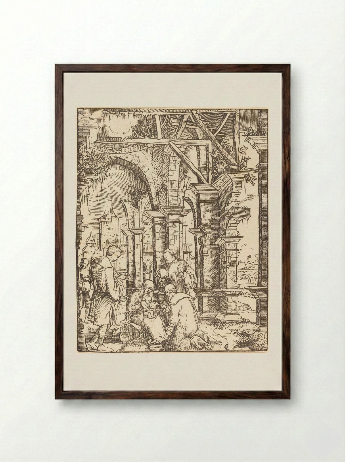 Adoration of the Magi - Wolfgang Huber - Framed Print Dark Wood