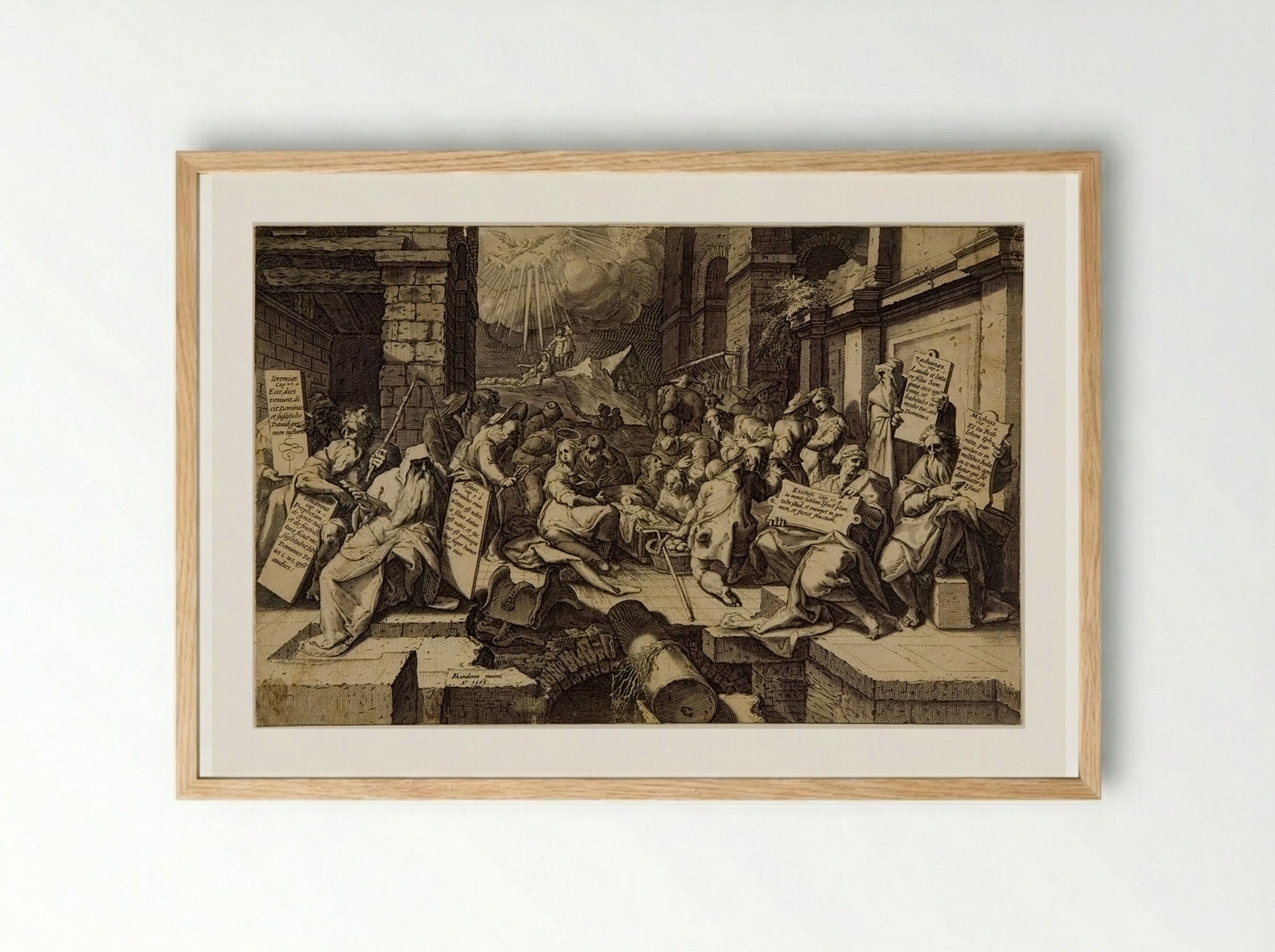 Adoration of the Shepherds, with Six Prophets - Jacob Matham - Framed Print Wood