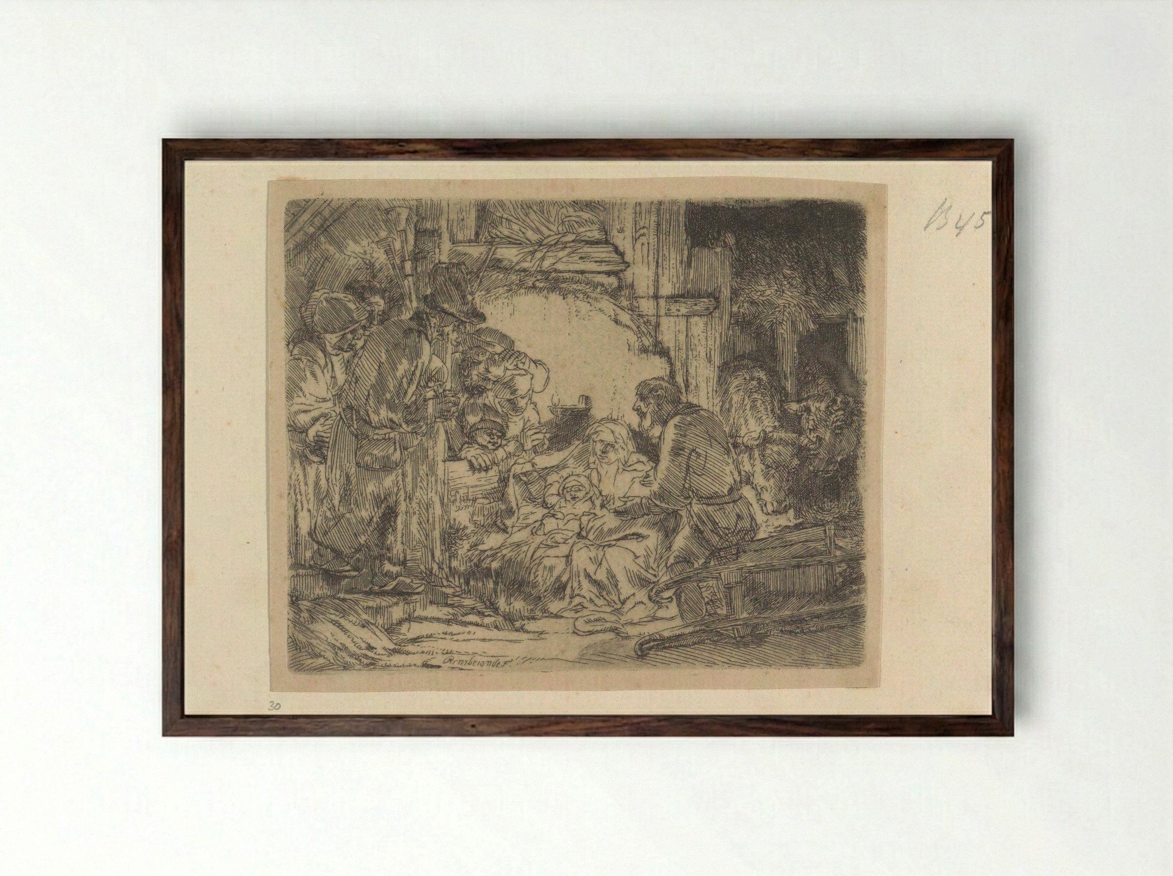 Adoration of the Shepherds: With the Oil Lamp - Henry Louis Basan - Framed Print Dark Wood