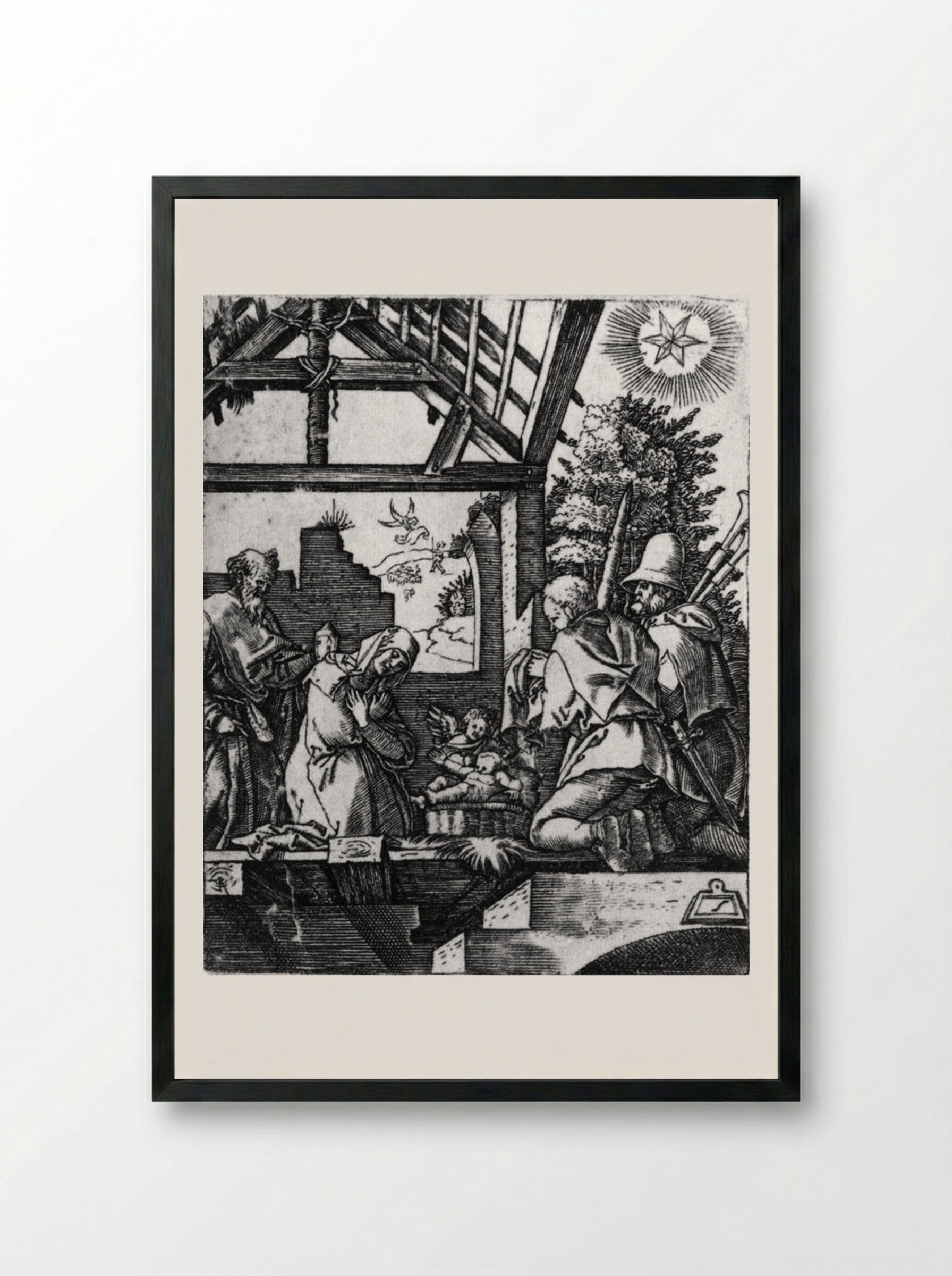 Adoration of the Shepherds - Marcantonio Raimondi - Framed Print Black