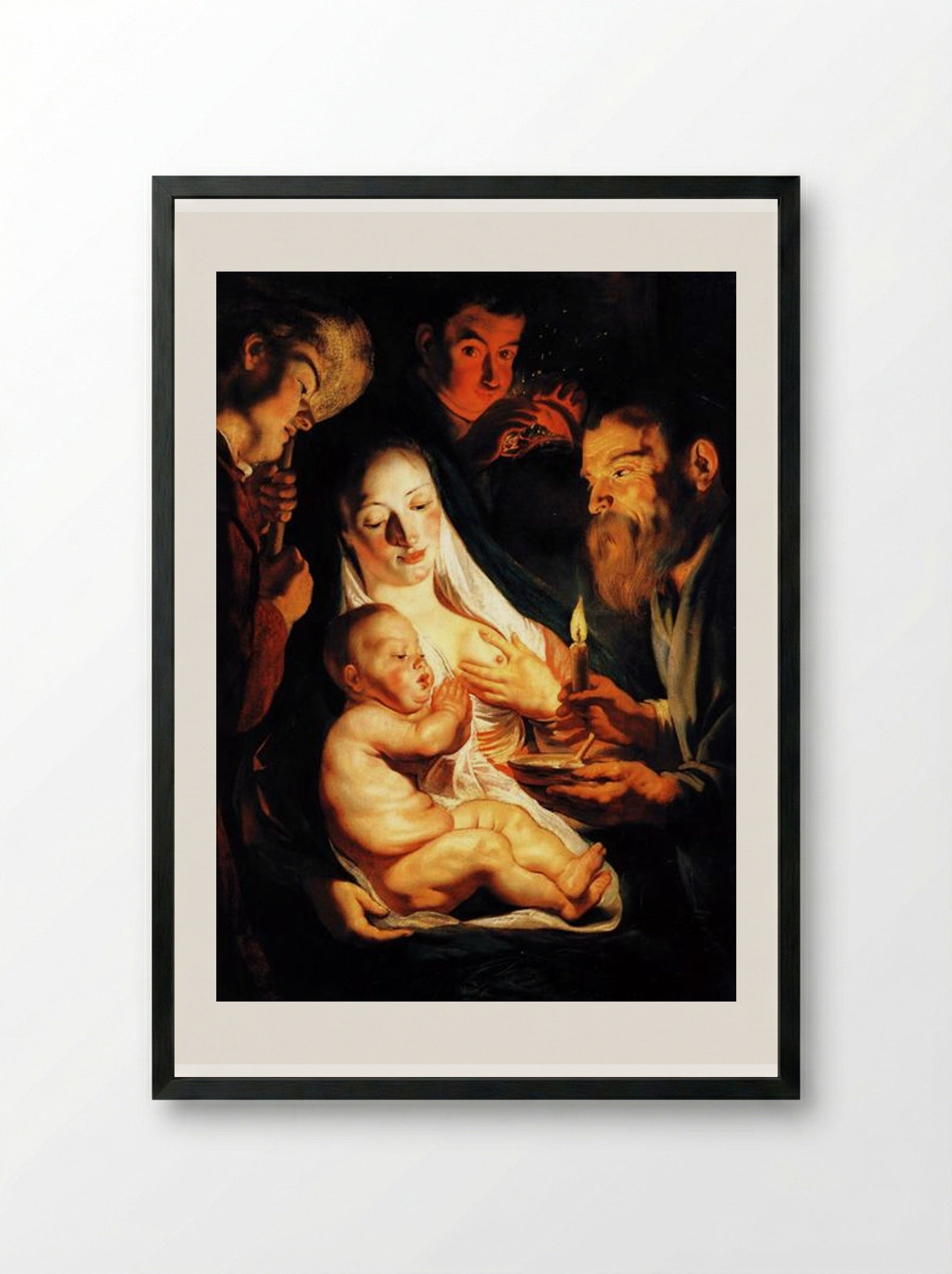 Adoration of the Shepherds - Jacob Jordaens - Framed Print Black