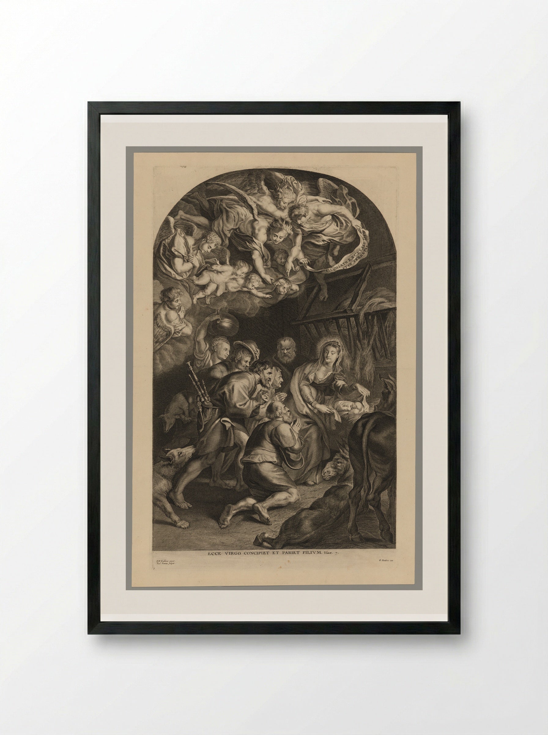 Adoration of the Shepherds - Paulus Pontius - Framed Print Black