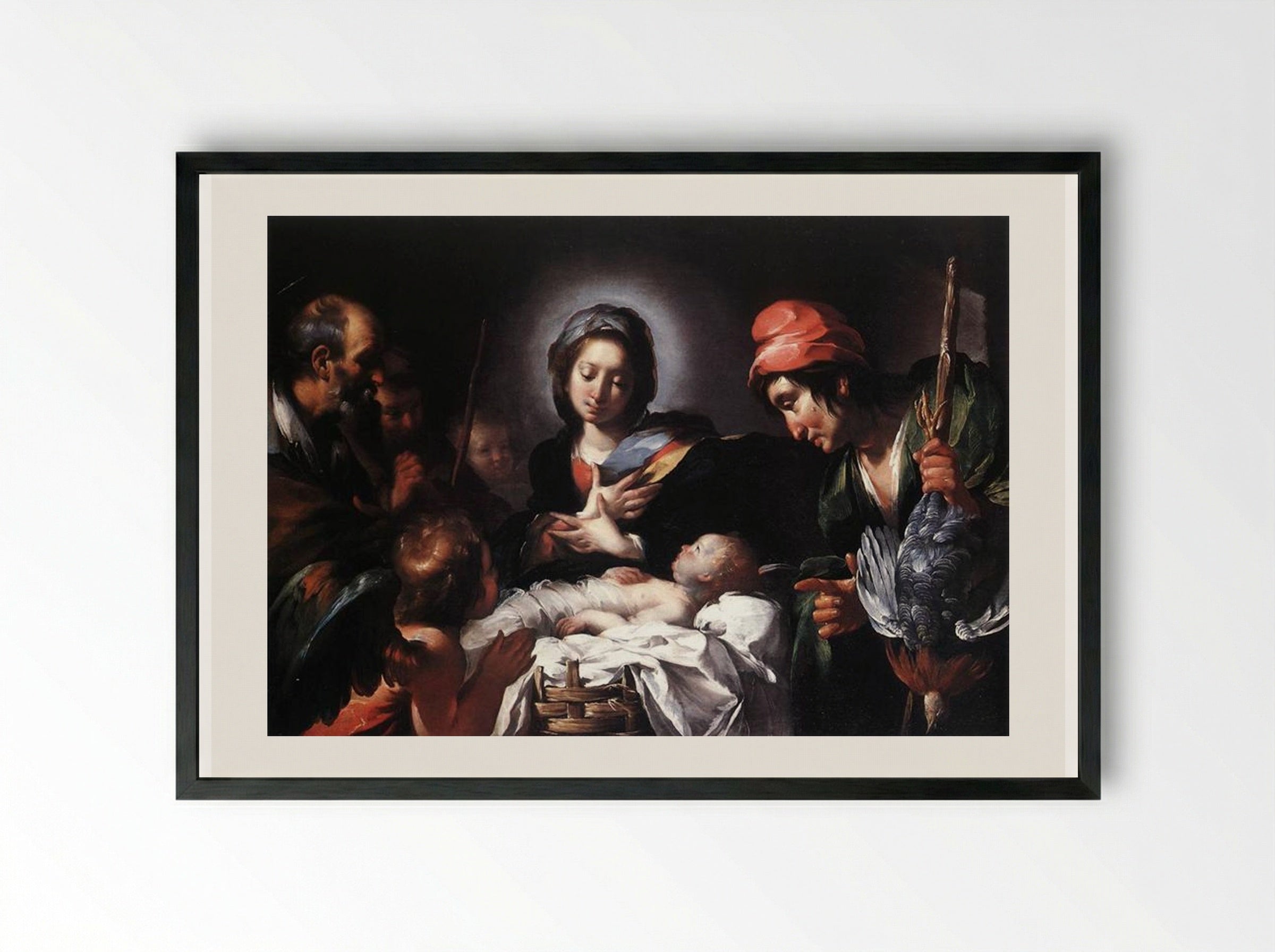 Adoration of the Shepherds - Bernardo Strozzi - Framed Print Black