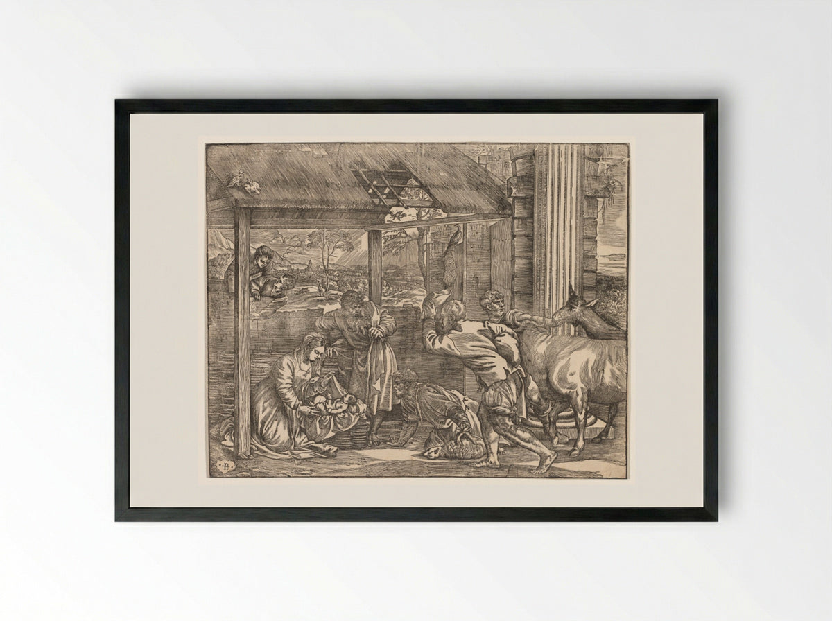 Adoration of the Shepherds - Niccolo Boldrini - Framed Print Black