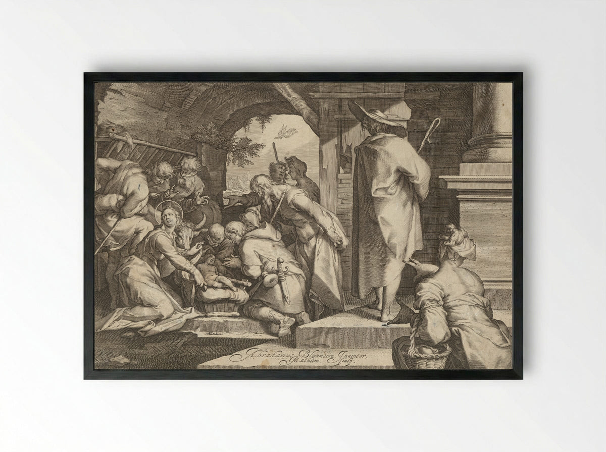 Adoration of the Shepherds - Jacob Matham - Framed Print Black