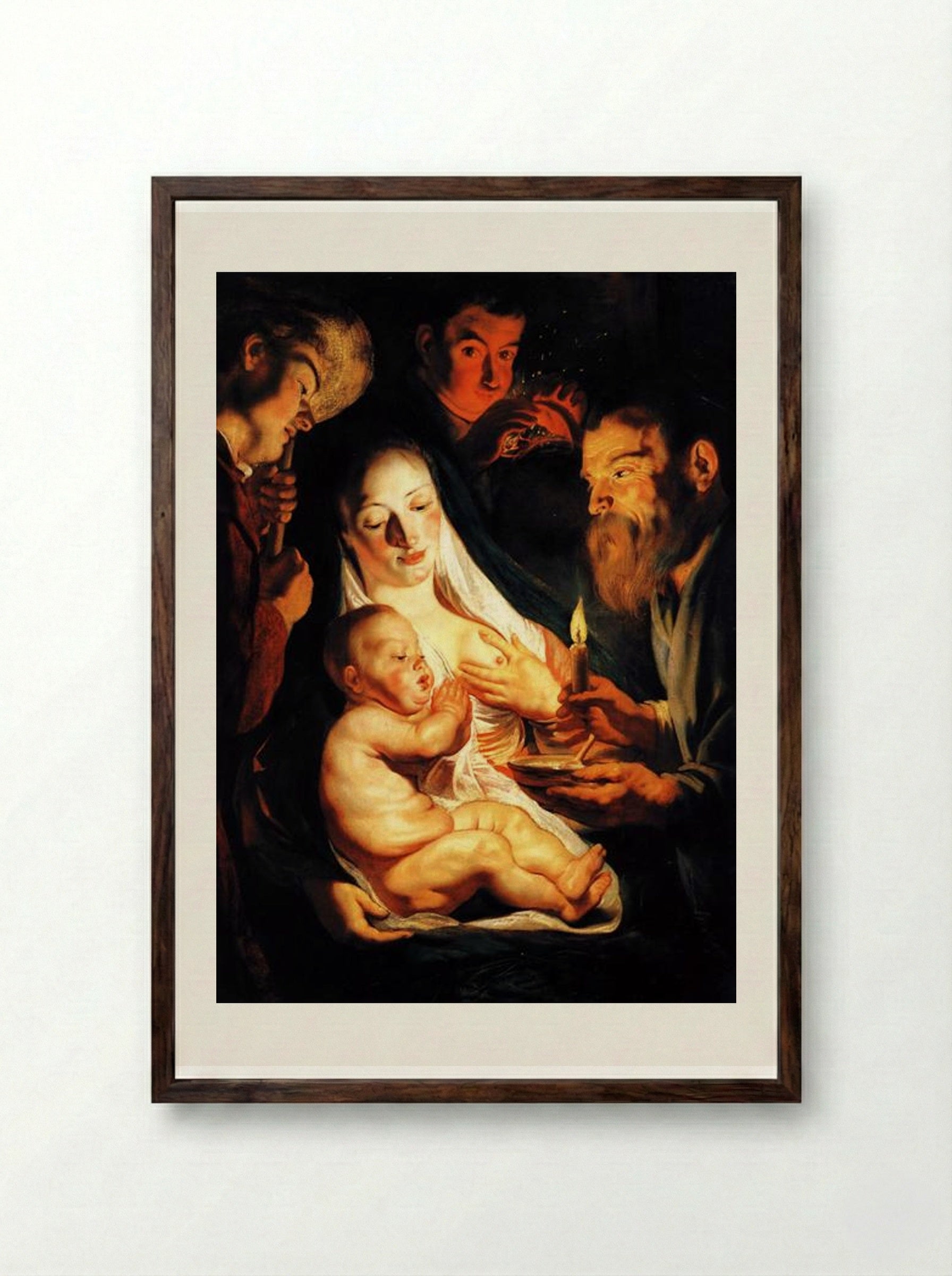 Adoration of the Shepherds - Jacob Jordaens - Framed Print Dark Wood