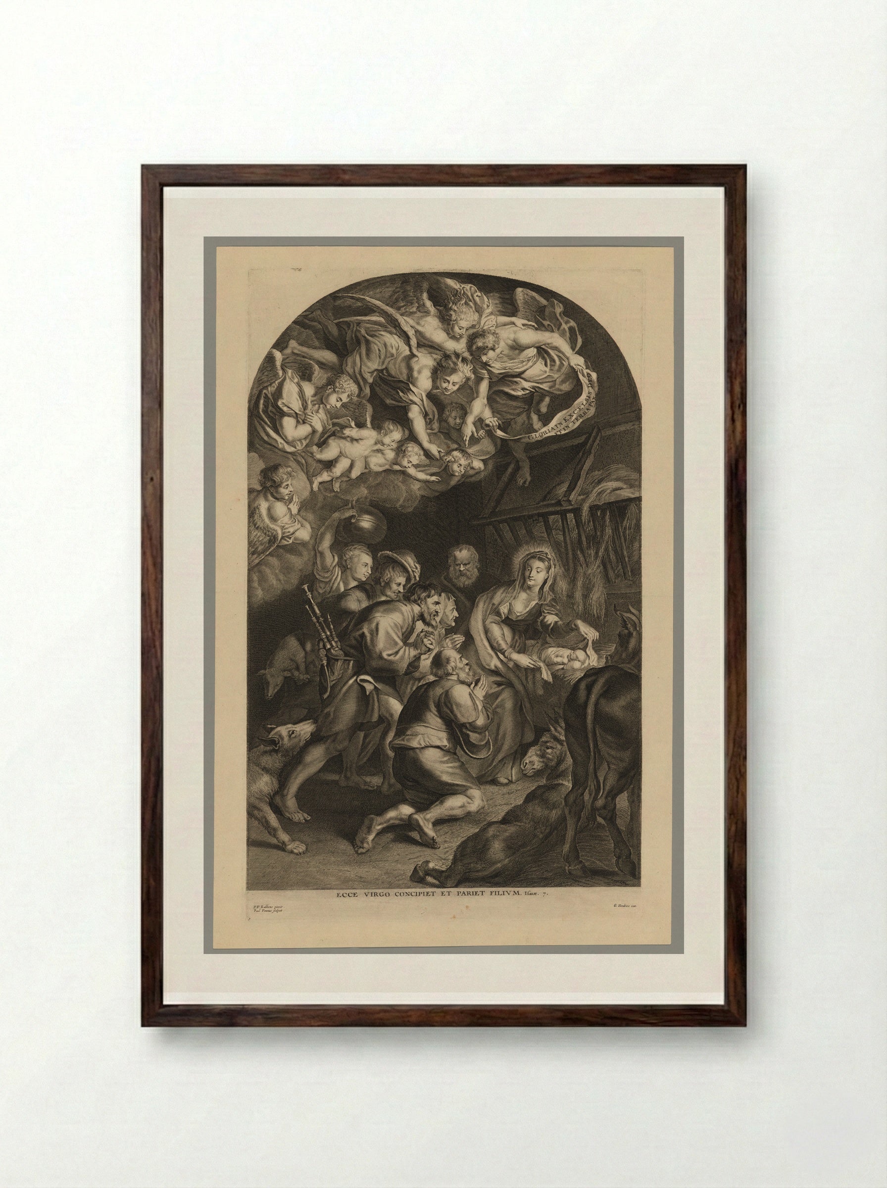 Adoration of the Shepherds - Paulus Pontius - Framed Print Dark Wood