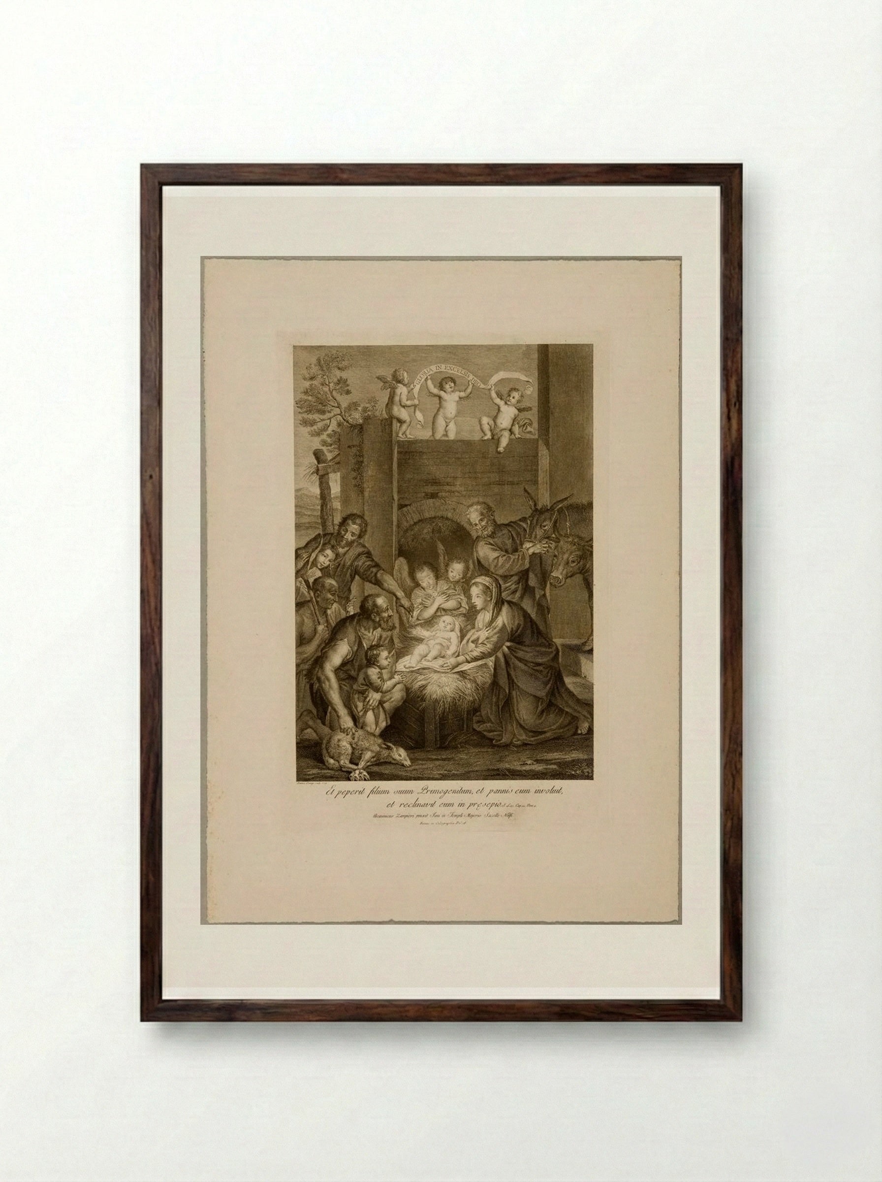 Adoration of the Shepherds - Domenico Cunego - Framed Print Dark Wood