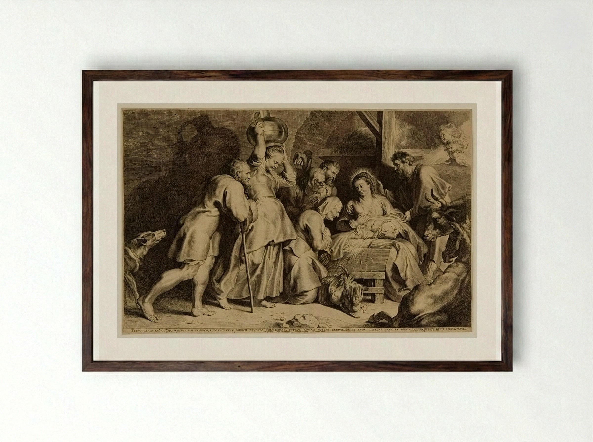 Adoration of the Shepherds - Lucas Vorsterman I - Framed Print Dark Wood