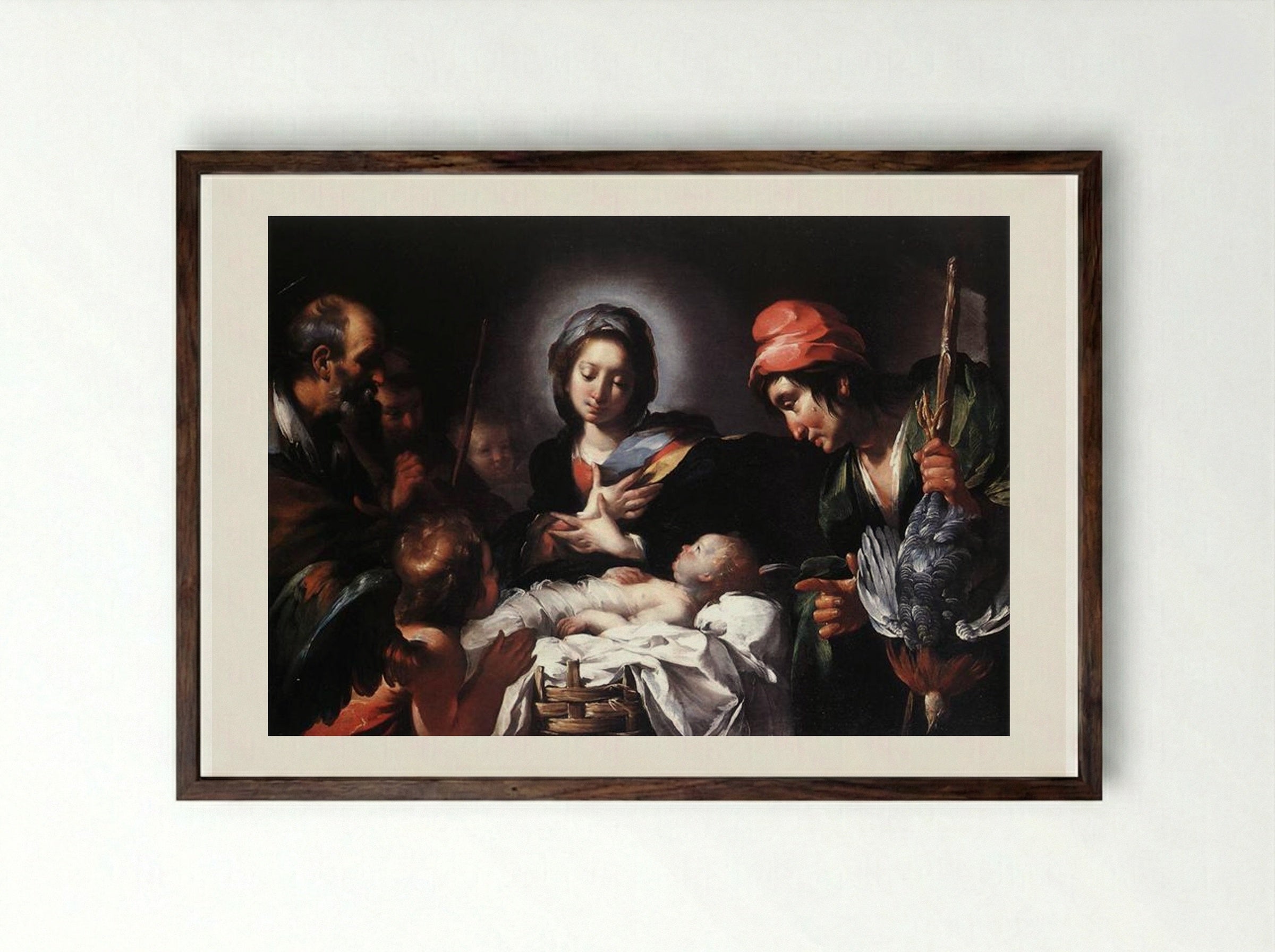Adoration of the Shepherds - Bernardo Strozzi - Framed Print Dark Wood