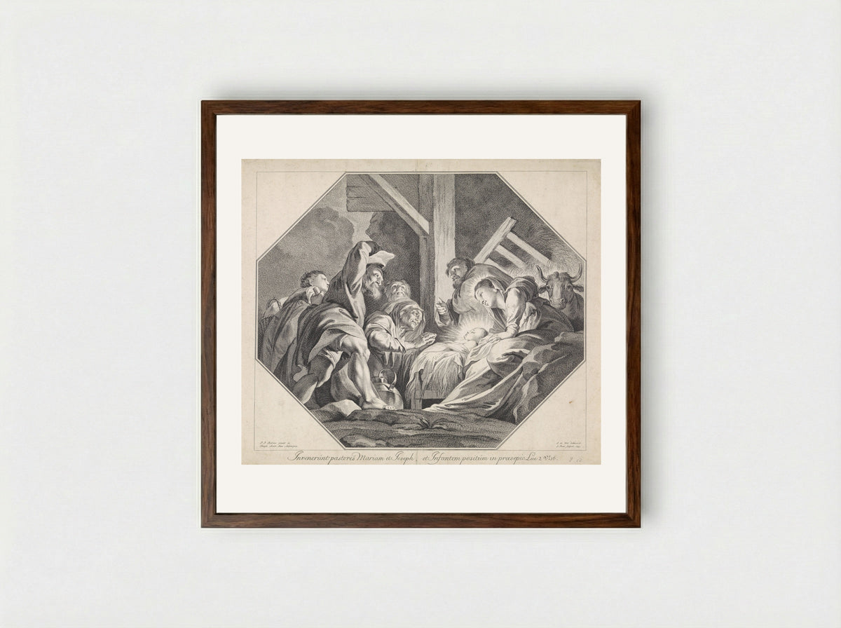 Adoration of the Shepherds - Jan Punt - Framed Print Dark Wood