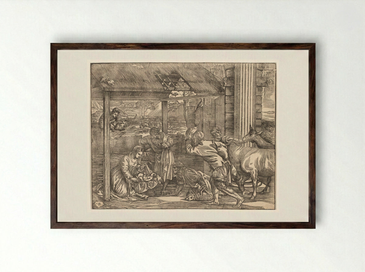 Adoration of the Shepherds - Niccolo Boldrini - Framed Print Dark Wood