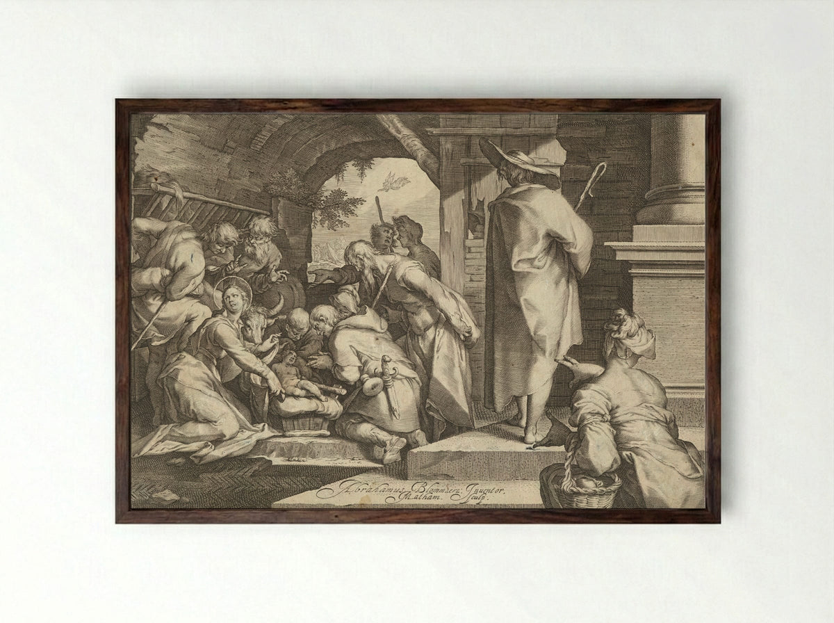 Adoration of the Shepherds - Jacob Matham - Framed Print Dark Wood