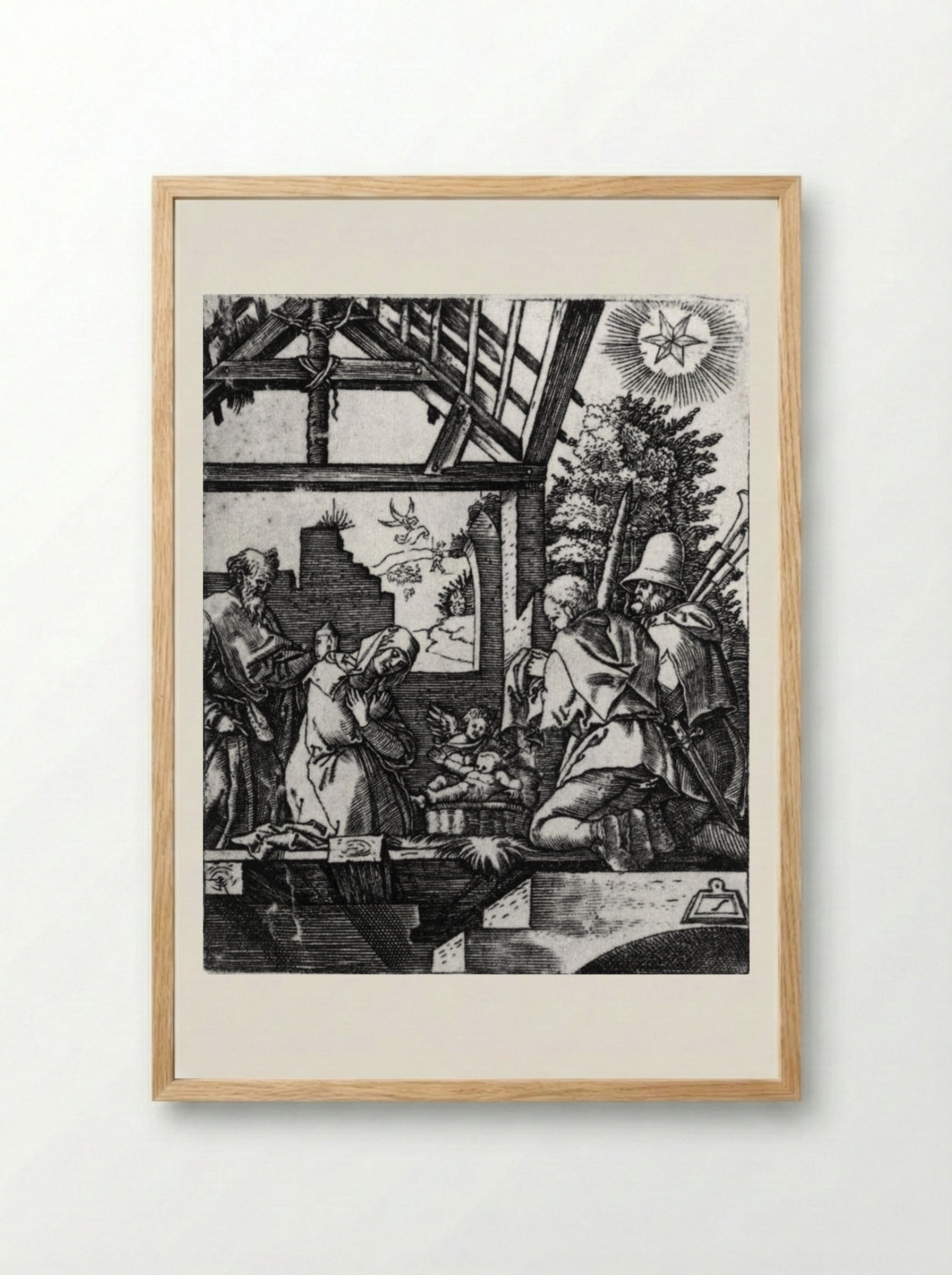 Adoration of the Shepherds - Marcantonio Raimondi - Framed Print Wood