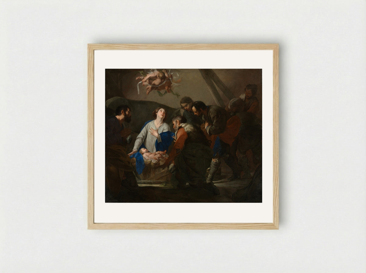Adoration of the Shepherds - Bernardo Cavallino - Framed Print Wood