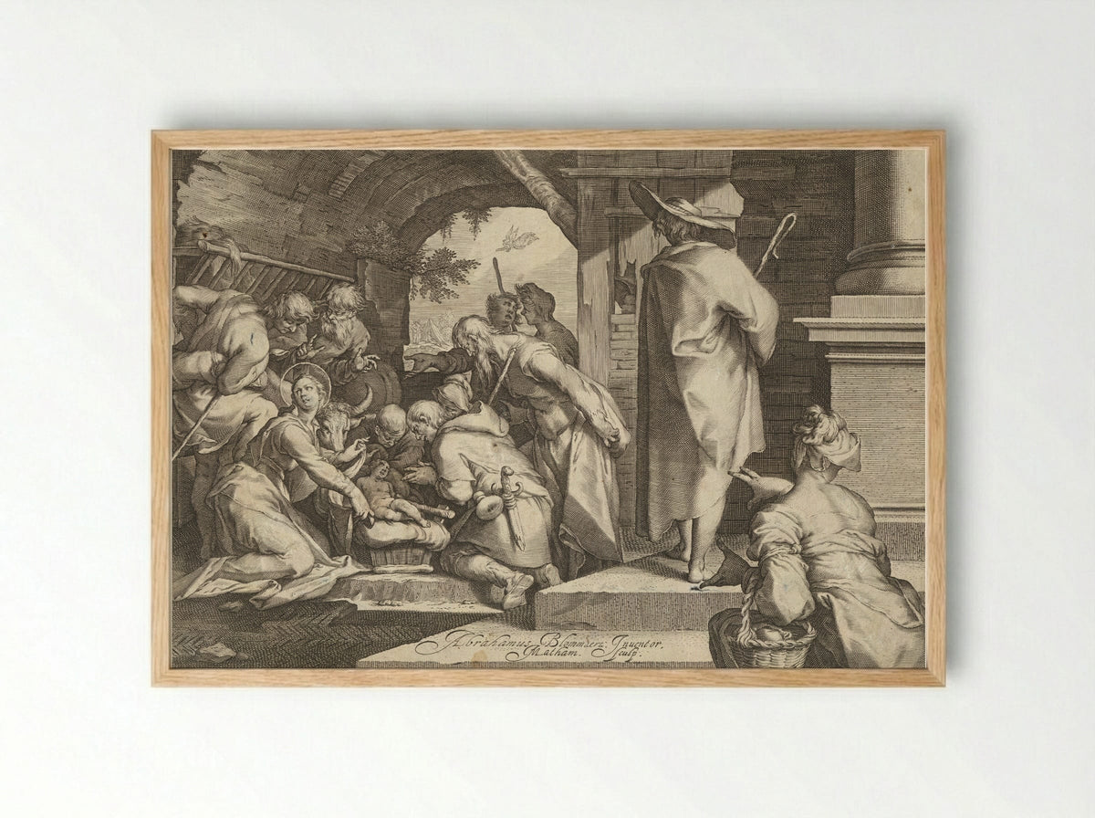 Adoration of the Shepherds - Jacob Matham - Framed Print Wood